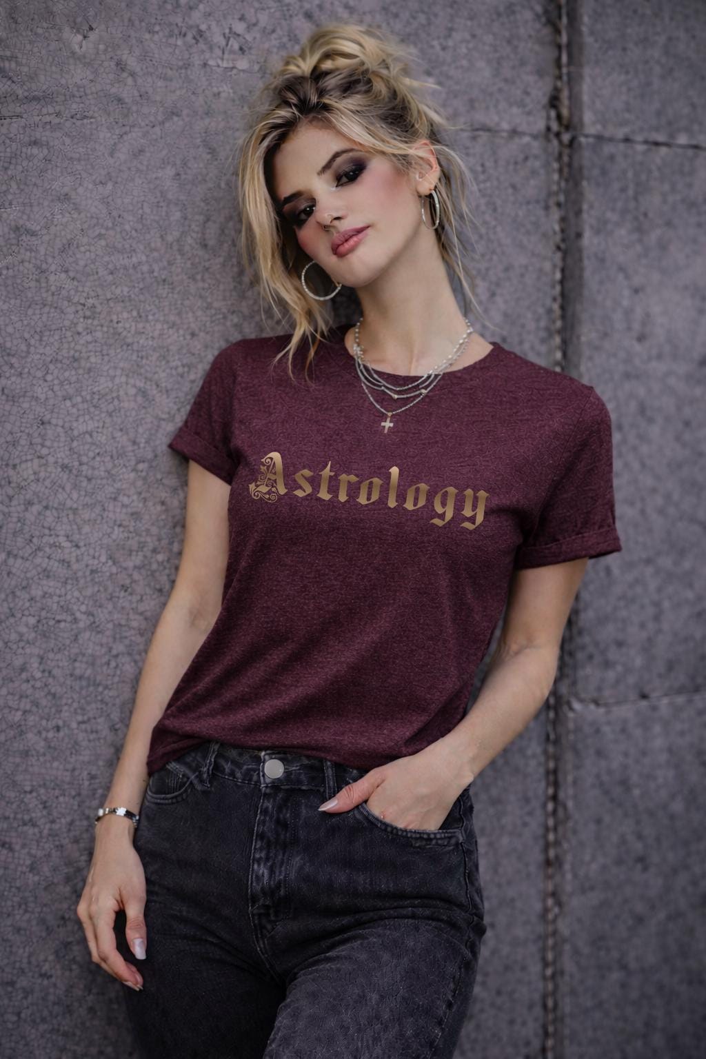 Astrology Shirt – Gothic Zodiac Tee – Dark Academia Aesthetic T-Shirt – Minimal Gold Celestial Graphic Top