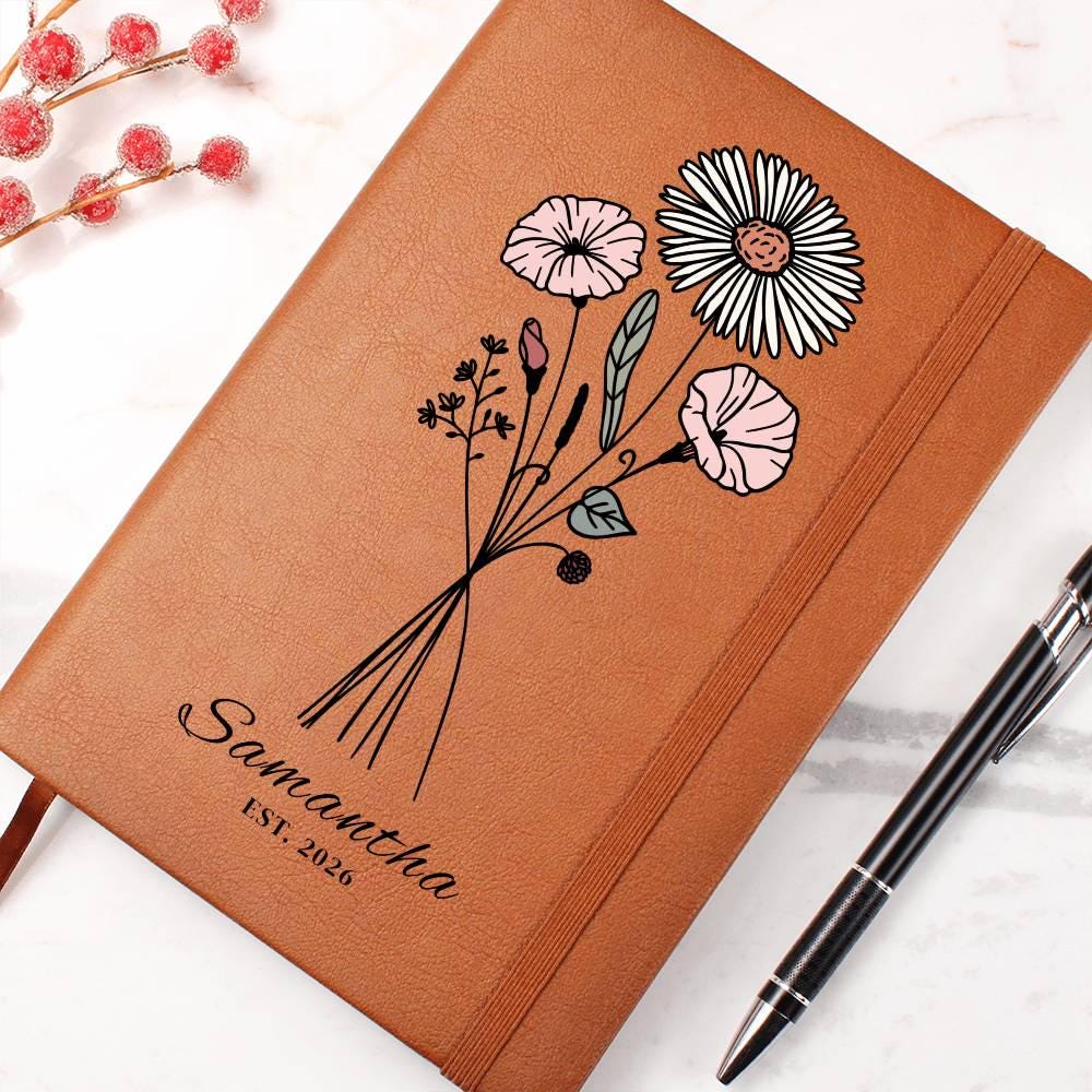 Personalized Floral Journal, Custom Name Notebook, Aesthetic Flower Journal, Gift for Her, Bridesmaid Gift, Custom Leather Notebook