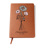 Personalized Floral Journal, Custom Name Notebook, Aesthetic Flower Journal, Gift for Her, Bridesmaid Gift, Custom Leather Notebook