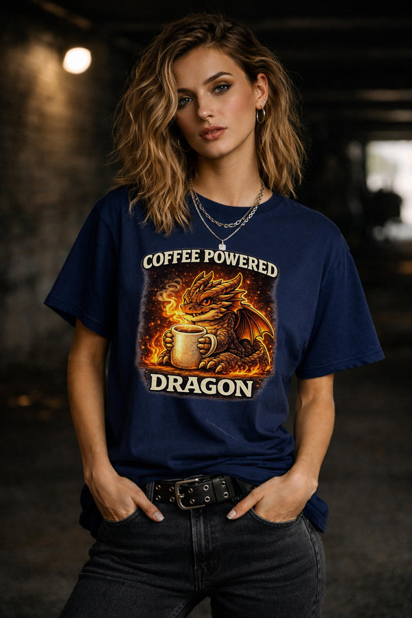 Coffee Powered Dragon Shirt, Funny Dragon Coffee Tee, Dragon Lover Shirt, Fantasy Dragon Shirt, Booktok Reader Tee, Coffee Lover Gift