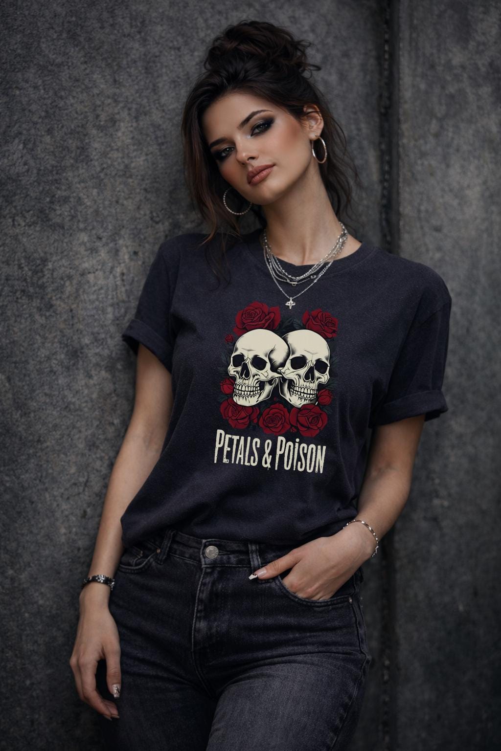 Petals & Poison Skull Shirt, Dark Romance Floral Graphic Tee, Moody Rose Aesthetic Top, Gothic Inspired Statement Shirt