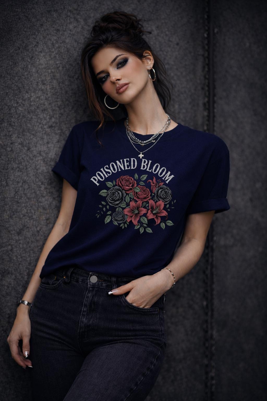 Poisoned Bloom Floral Shirt, Dark Romantic Flower Graphic Tee, Moody Botanical Aesthetic Top, Gothic Inspired Rose Shirt