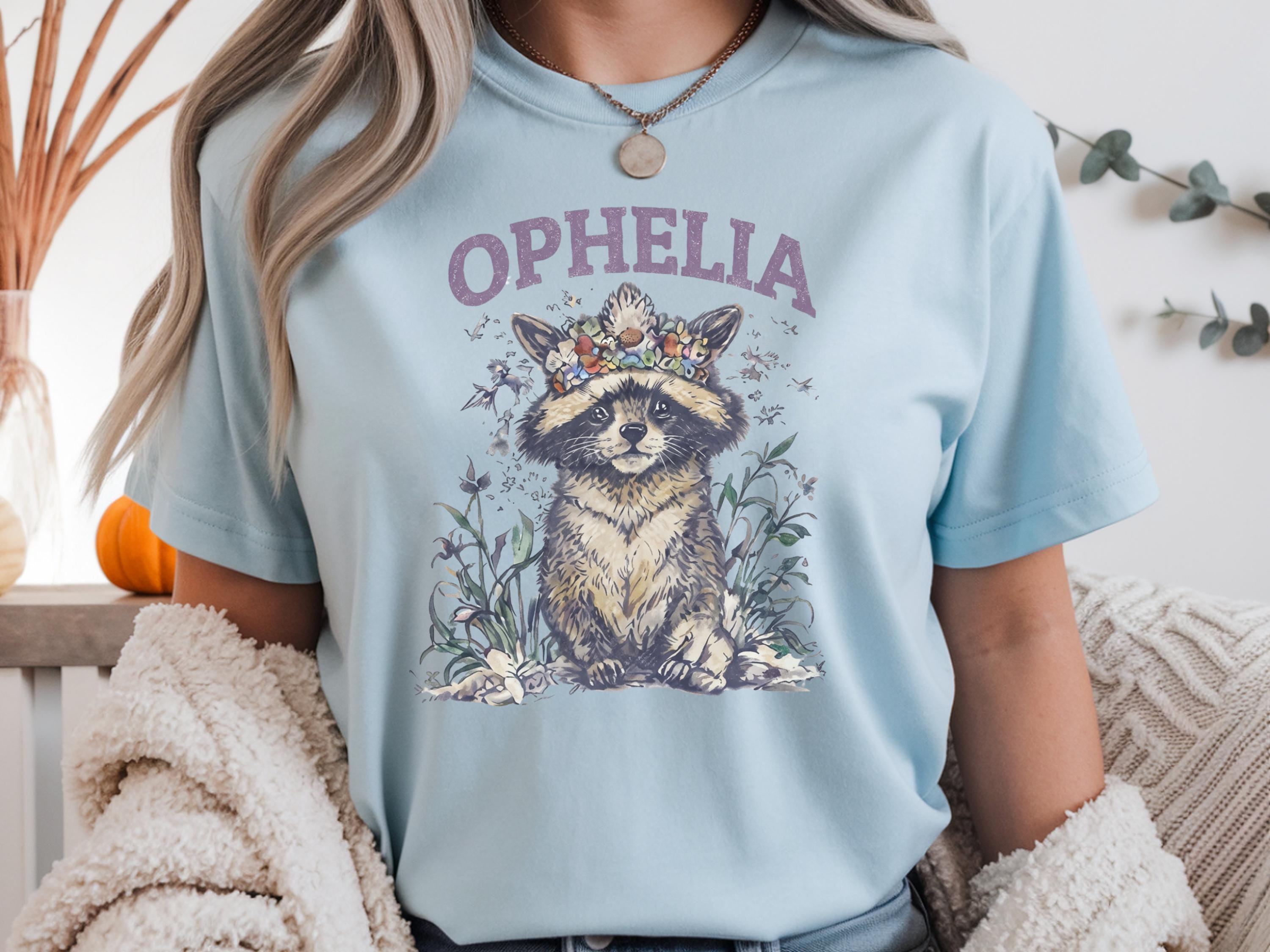 Ophelia Raccoon Shirt, Personalized Name Tee, Cottagecore Animal Graphic, Woodland Aesthetic Shirt, Cute Custom Gift
