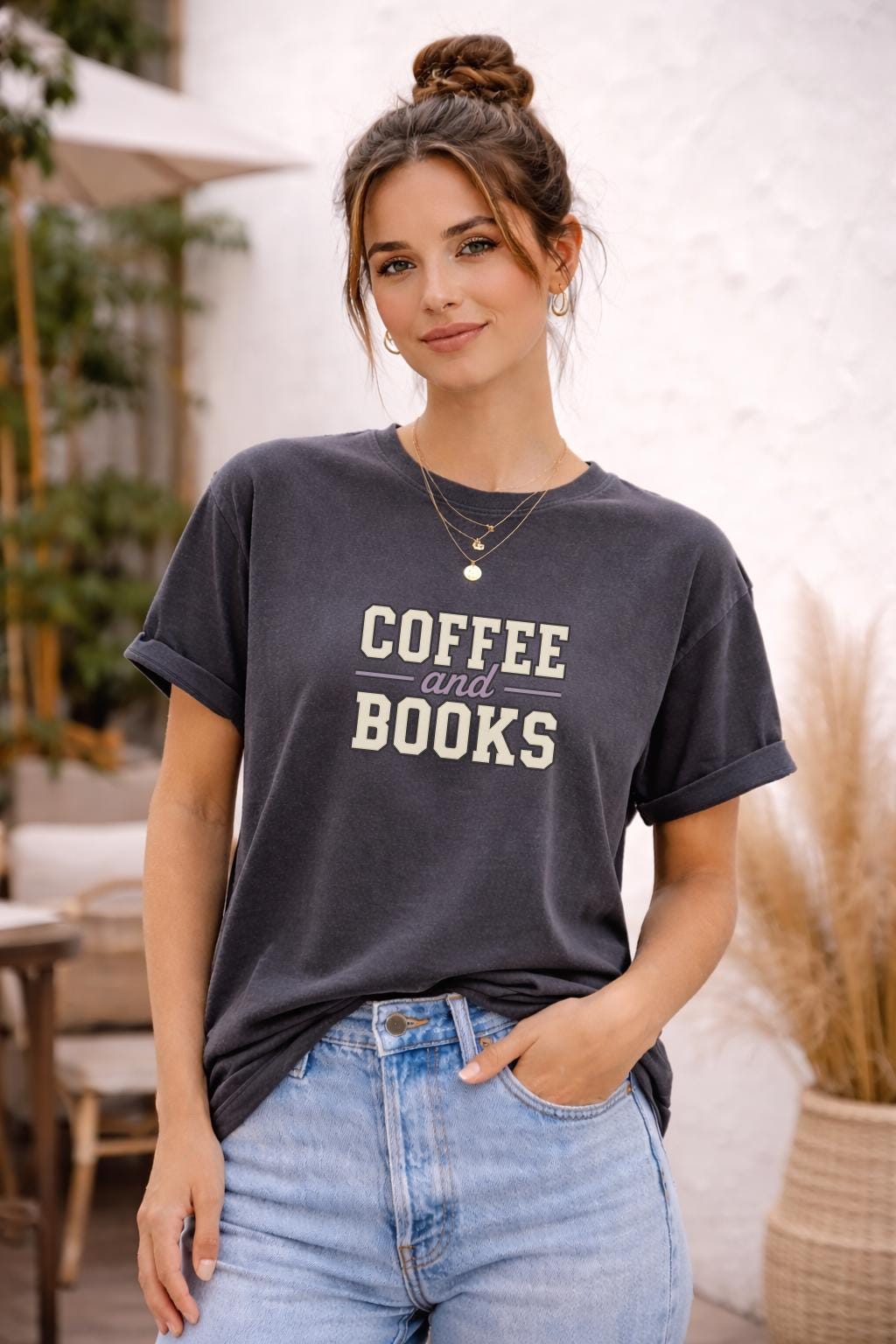 Coffee and Books Shirt – Book Lover Graphic Tee – Cozy Reader Aesthetic T-Shirt – Literary Lifestyle Top