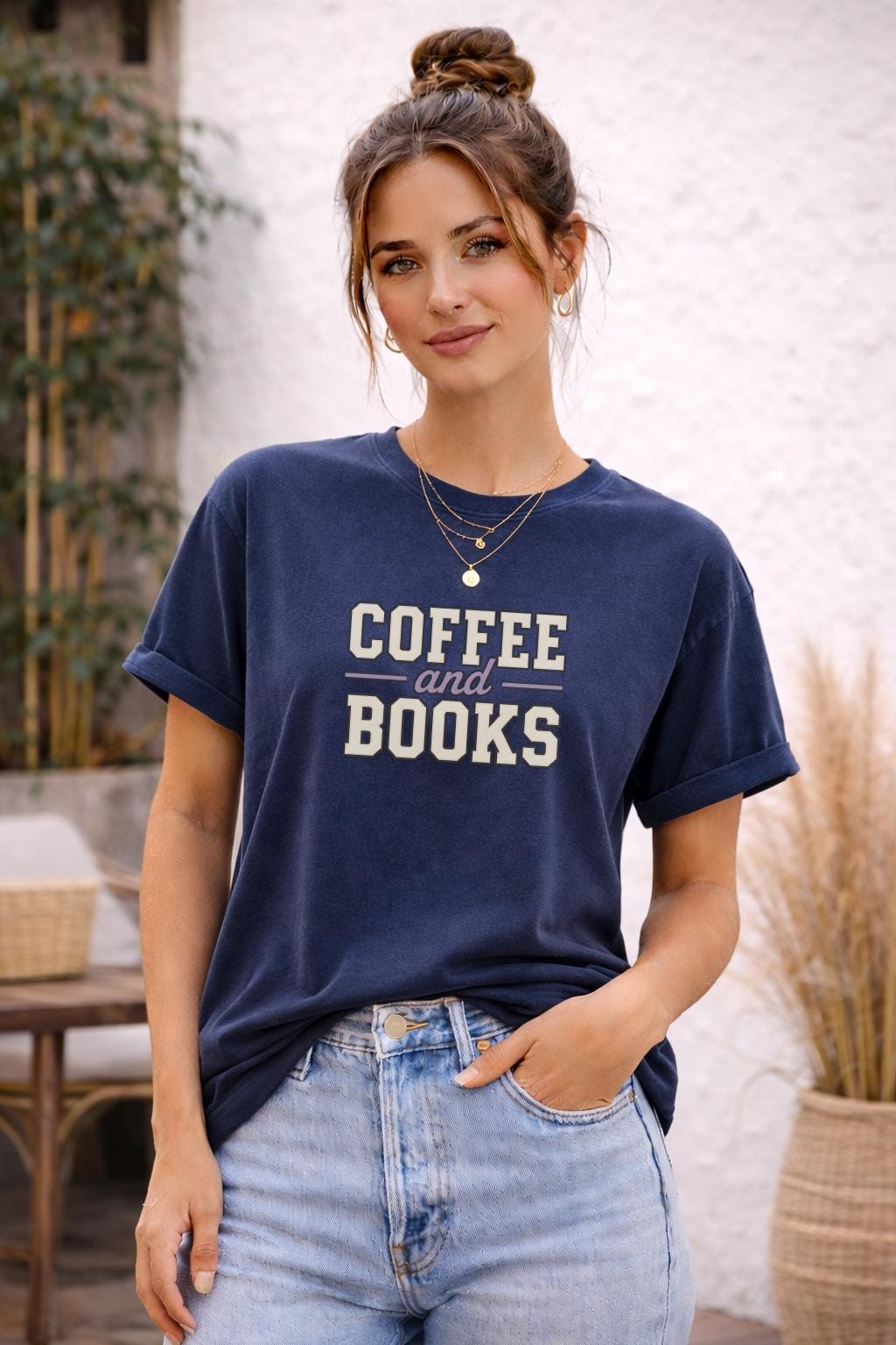 Coffee and Books Shirt – Book Lover Graphic Tee – Cozy Reader Aesthetic T-Shirt – Literary Lifestyle Top