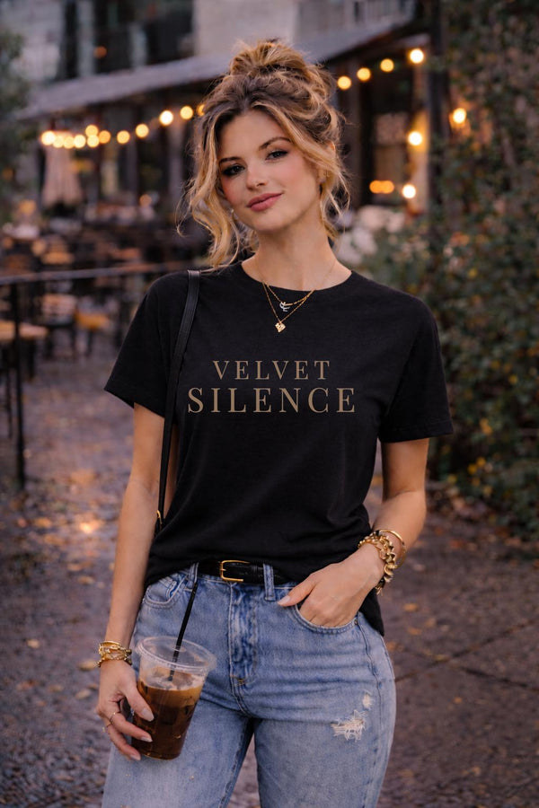 Velvet Silence Shirt, Minimalist Moody Aesthetic Tee, Dark Academia Typography Shirt, Quiet Luxury Graphic Tee, Unisex Relaxed Fit
