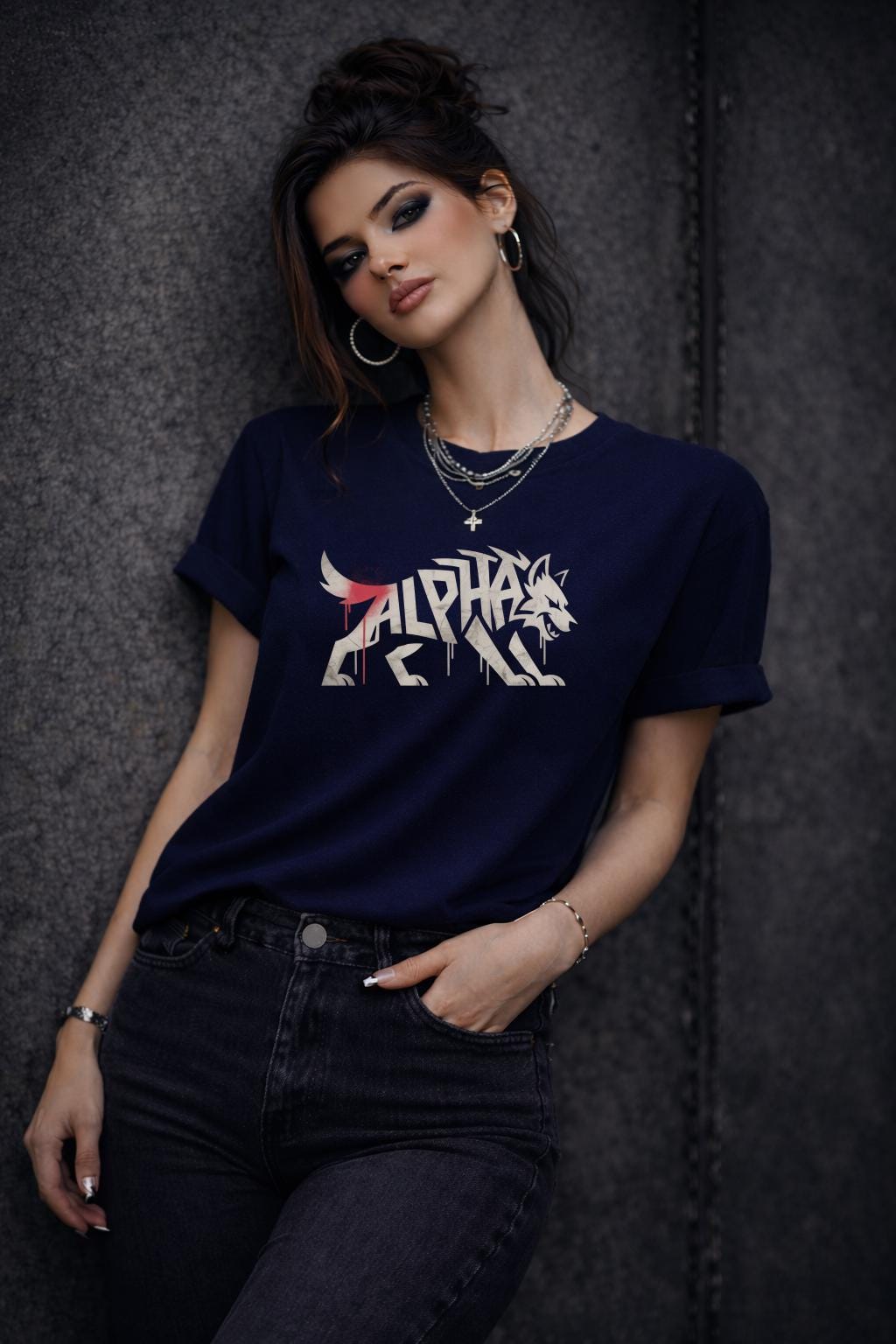 Alpha Wolf Shirt – Fierce Feminine Graphic Tee – Strong Woman Statement Shirt – Edgy Minimal Wolf Design – Dark Aesthetic Top