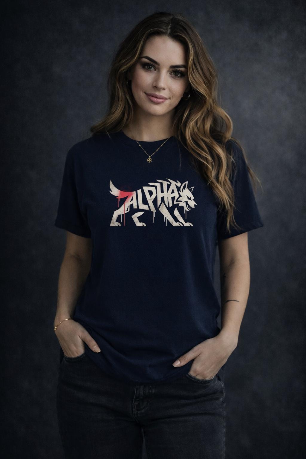Alpha Wolf Shirt – Fierce Feminine Graphic Tee – Strong Woman Statement Shirt – Edgy Minimal Wolf Design – Dark Aesthetic Top