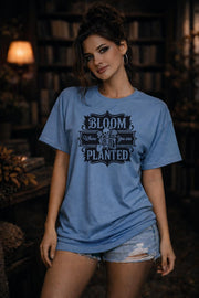 Bloom Where You Are Planted Shirt – Gothic Skeleton Floral Tee – Inspirational Dark Aesthetic Top – Motivational Graphic Shirt for Women