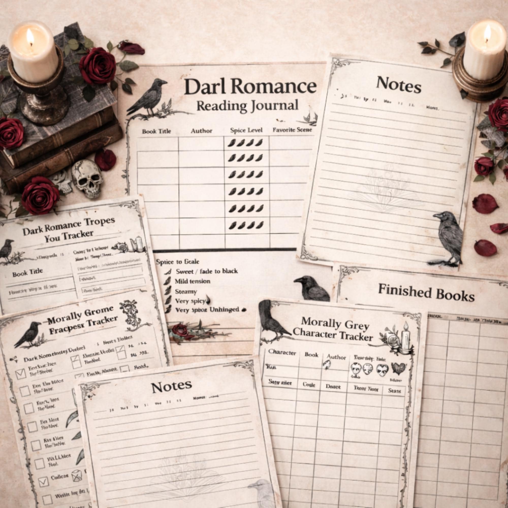 Dark Romance Reading Journal Printable PDF, Book Tracker, A4 US Letter, Tropes, Spice Log
