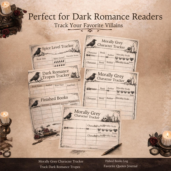 Dark Romance Reading Journal Printable PDF, Book Tracker, A4 US Letter, Tropes, Spice Log