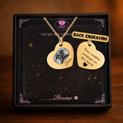 gold heart necklace with engraved bulldog nose print and custom name pendant displayed in gift box