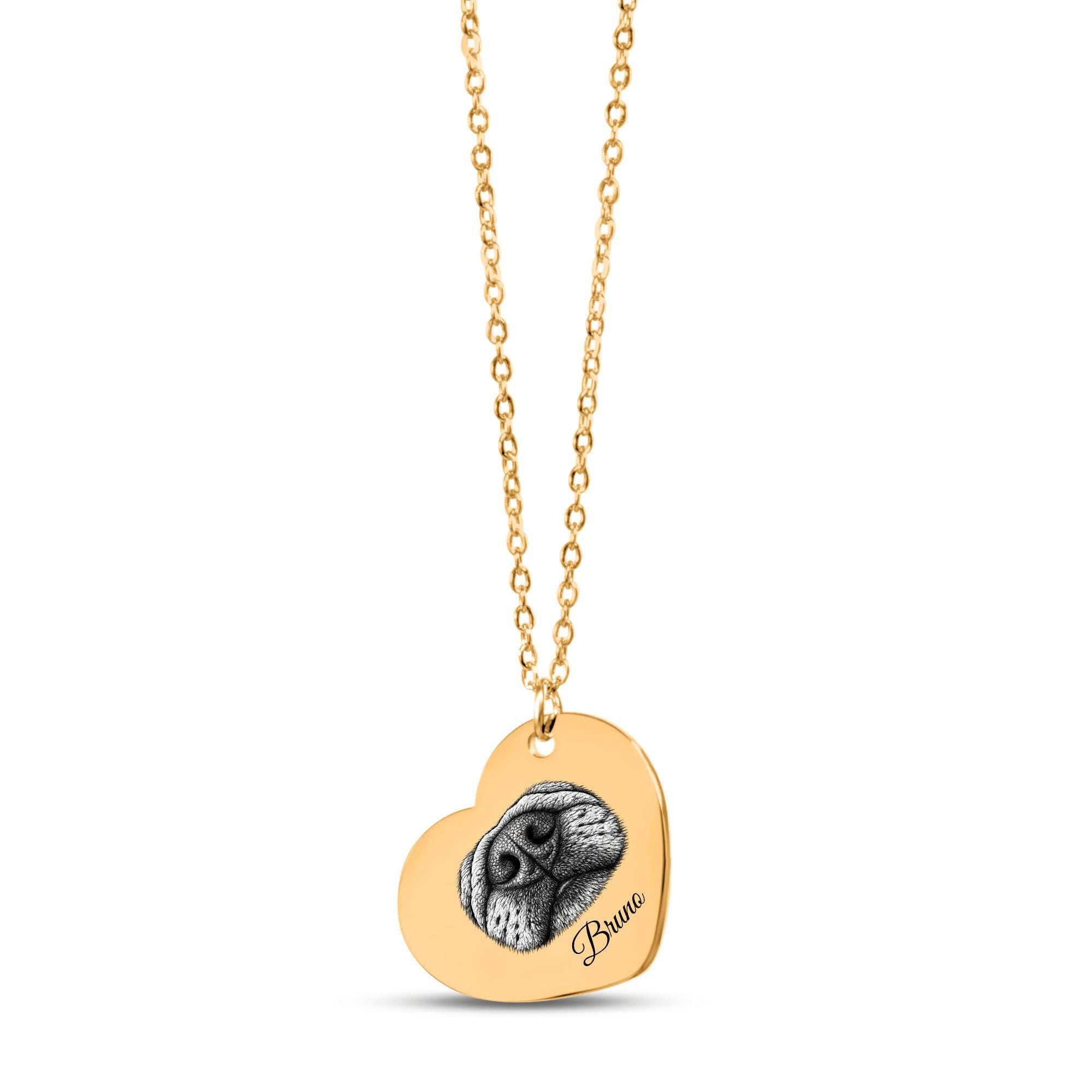 Custom pet nose print heart necklace engraved from dog nose photo, personalized memorial jewelry gift