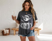 dolphin shirt featuring moonlit ocean illustration, minimalist marine life graphic tee