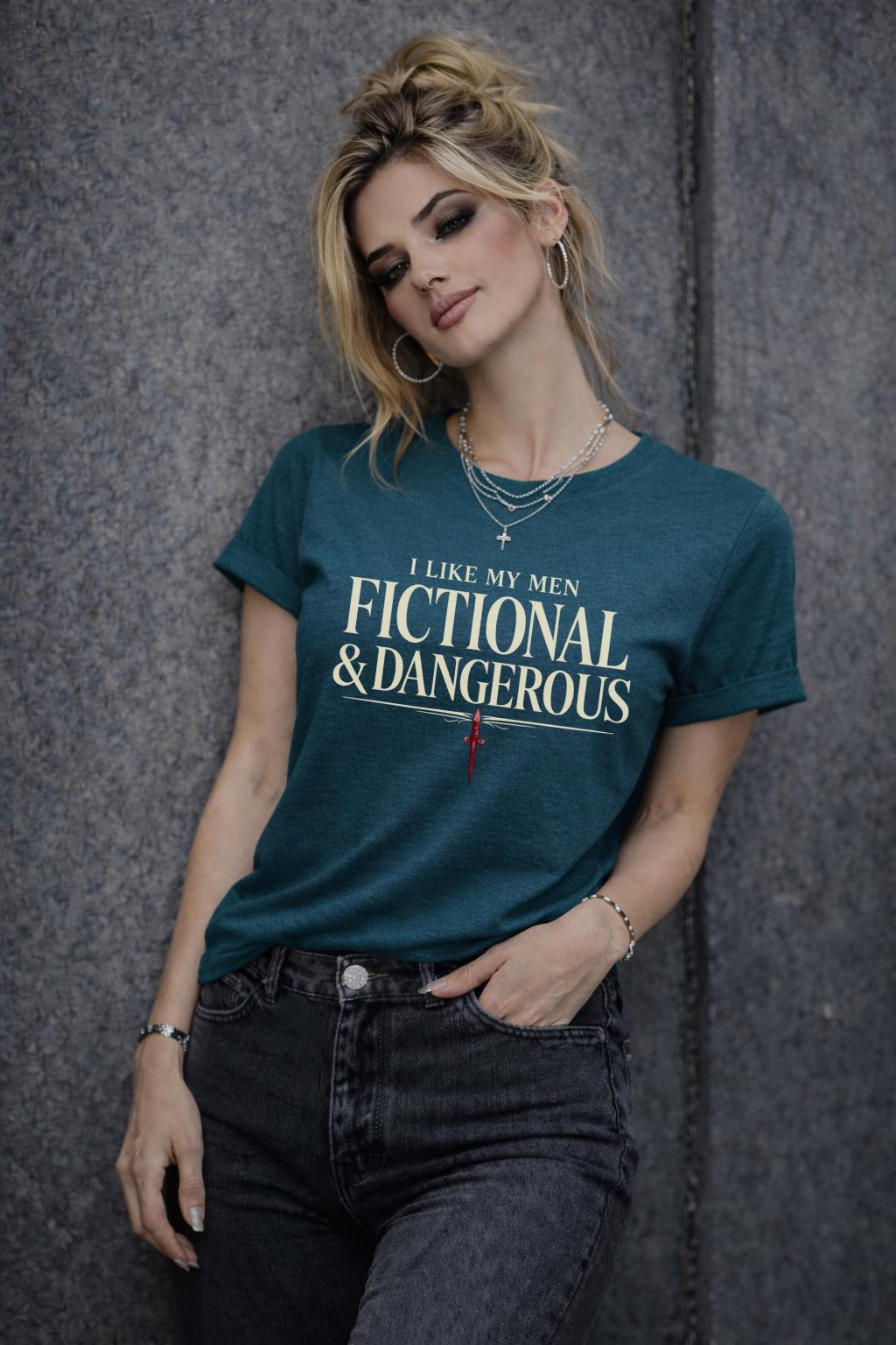 I Like My Men Fictional & Dangerous Shirt, Dark Romance Reader Tee, BookTok Romance Shirt, Villain Lover Tee, Gothic Book Lover Gift