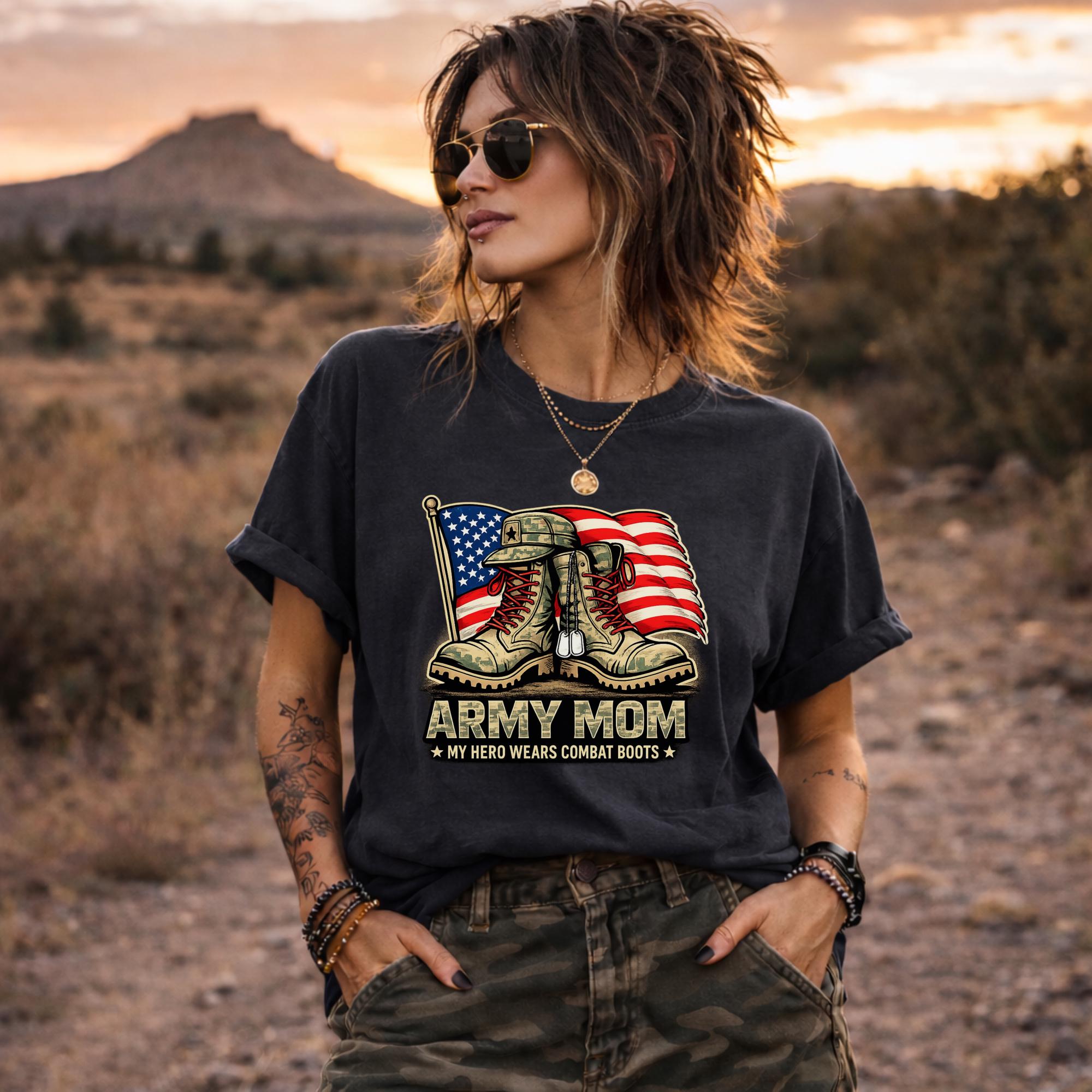 Army Mom Shirt, Military Mom Gift, Army Dad Gift Idea, My Hero Wears Combat Boots Tee, Patriotic Family Shirt, Military Family Gift