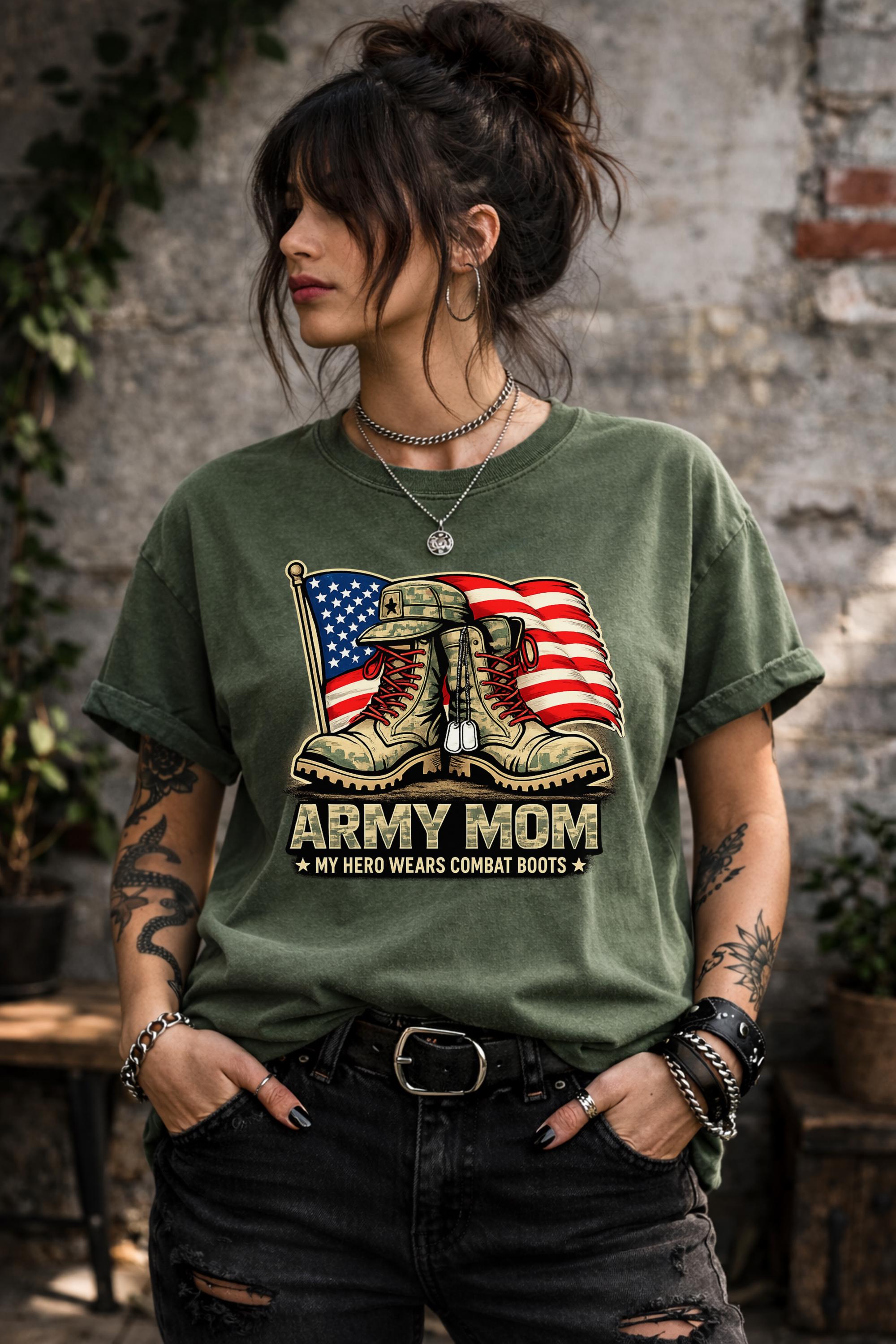 Army Mom Shirt, Military Mom Gift, Army Dad Gift Idea, My Hero Wears Combat Boots Tee, Patriotic Family Shirt, Military Family Gift