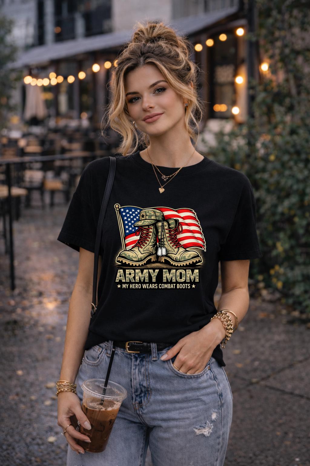 Army Mom Shirt, Military Mom Gift, Army Dad Gift Idea, My Hero Wears Combat Boots Tee, Patriotic Family Shirt, Military Family Gift