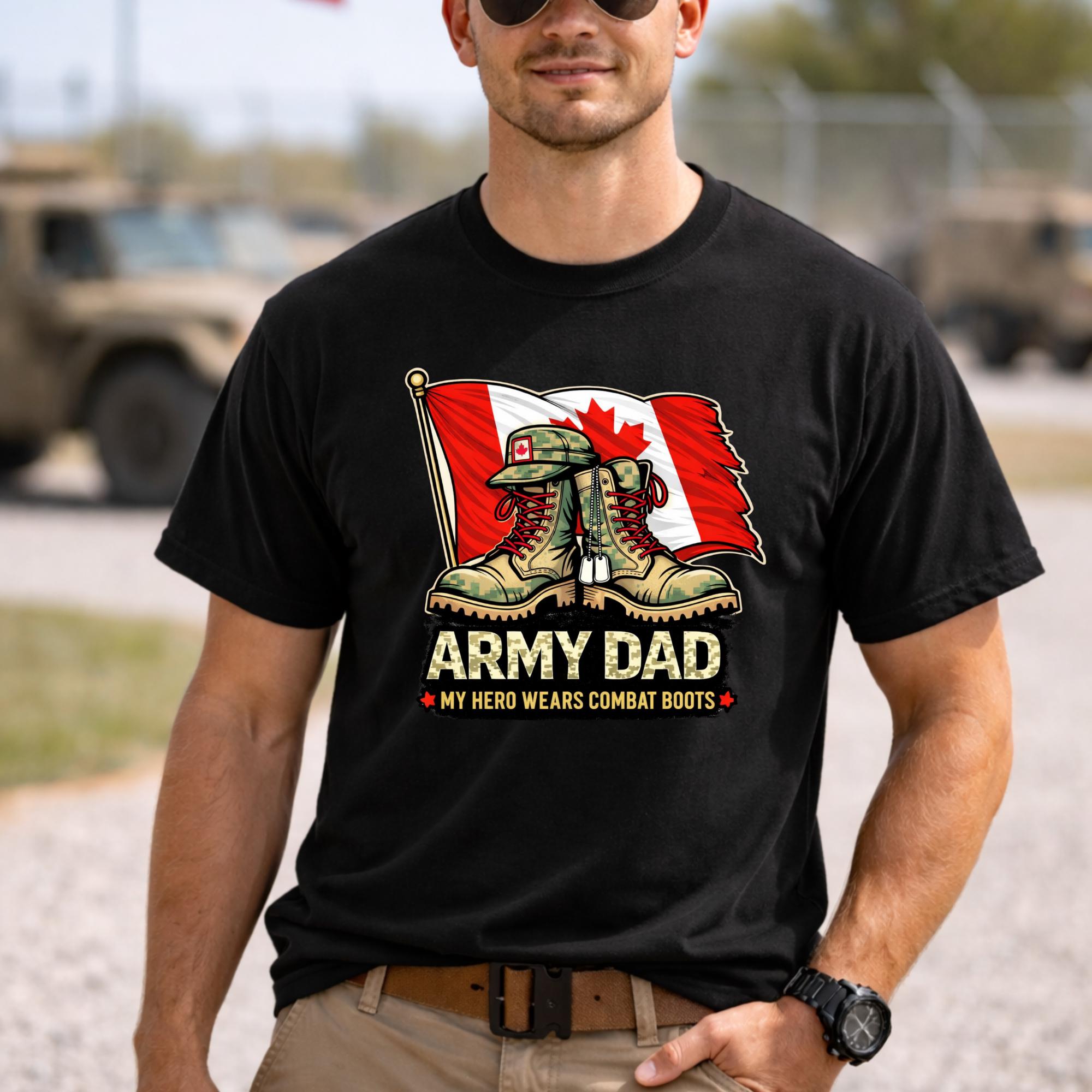 Unisex Canada pride shirt worn by model, military family support clothing
