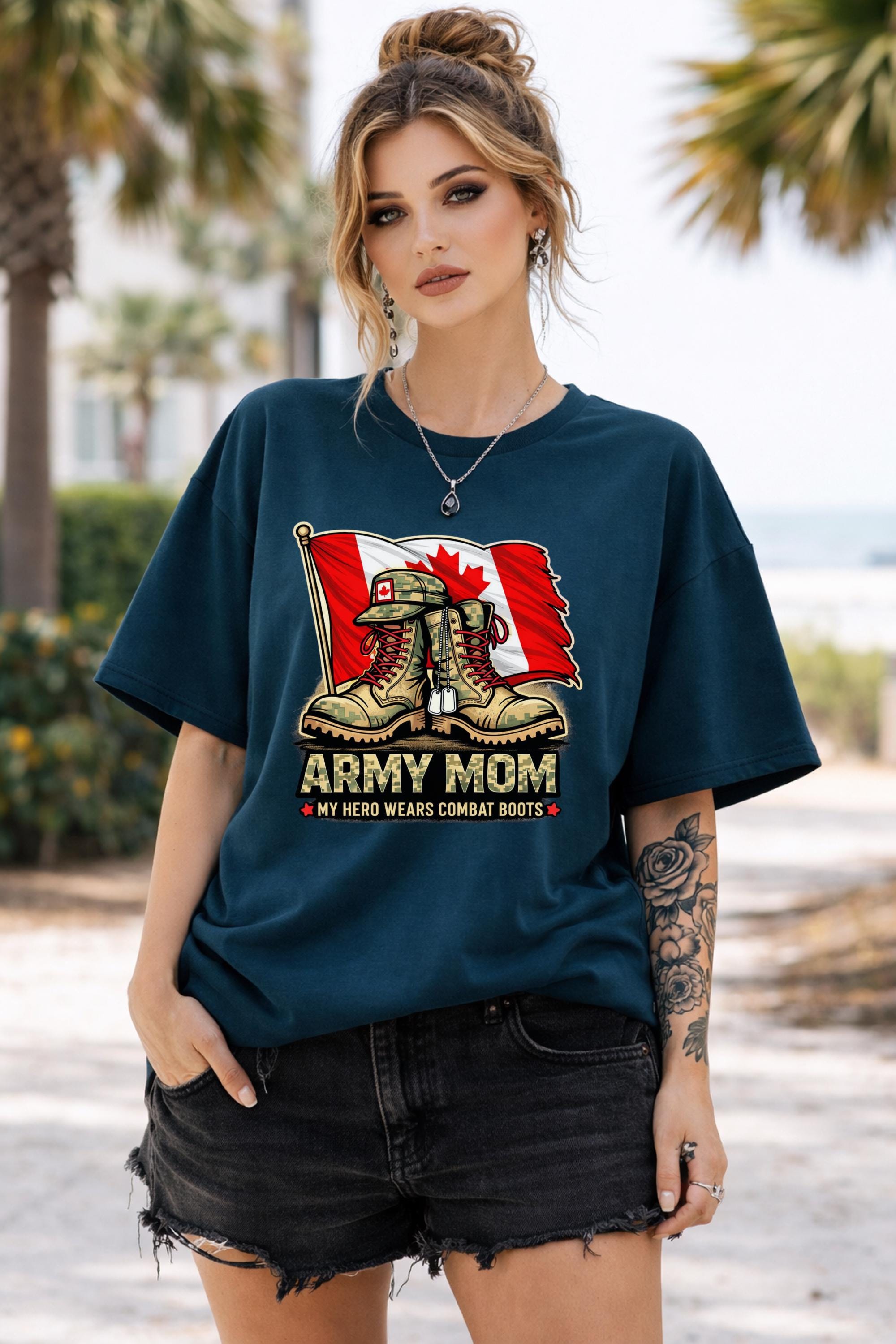 Canadian patriotic shirt flat lay with combat boots graphic design