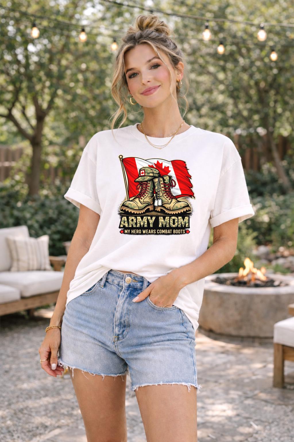 Canadian patriotic shirt flat lay with combat boots graphic design