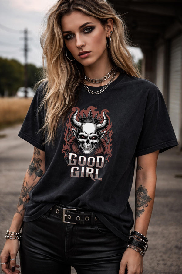Gothic skull graphic shirt on a black t-shirt, dark aesthetic alternative fashion tee