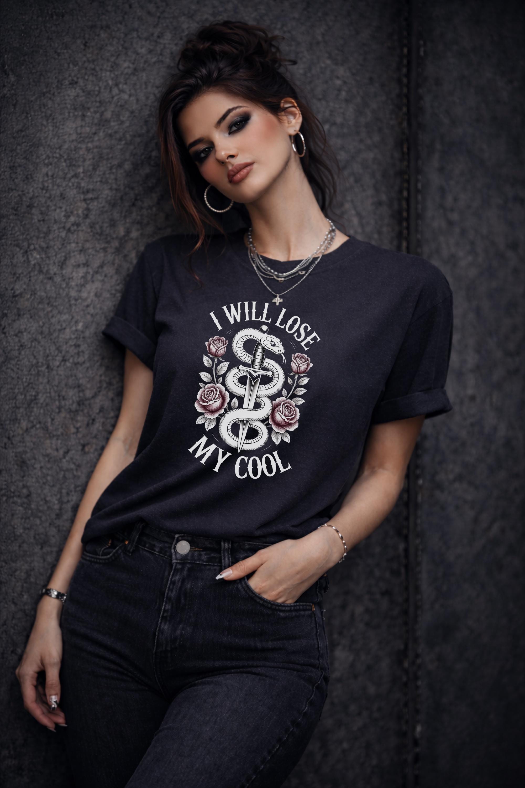 I Will Lose My Cool Shirt, Snake Dagger Tee, Dark Romance Aesthetic Shirt, Gothic Rose Graphic Tee, Alternative Fashion Top