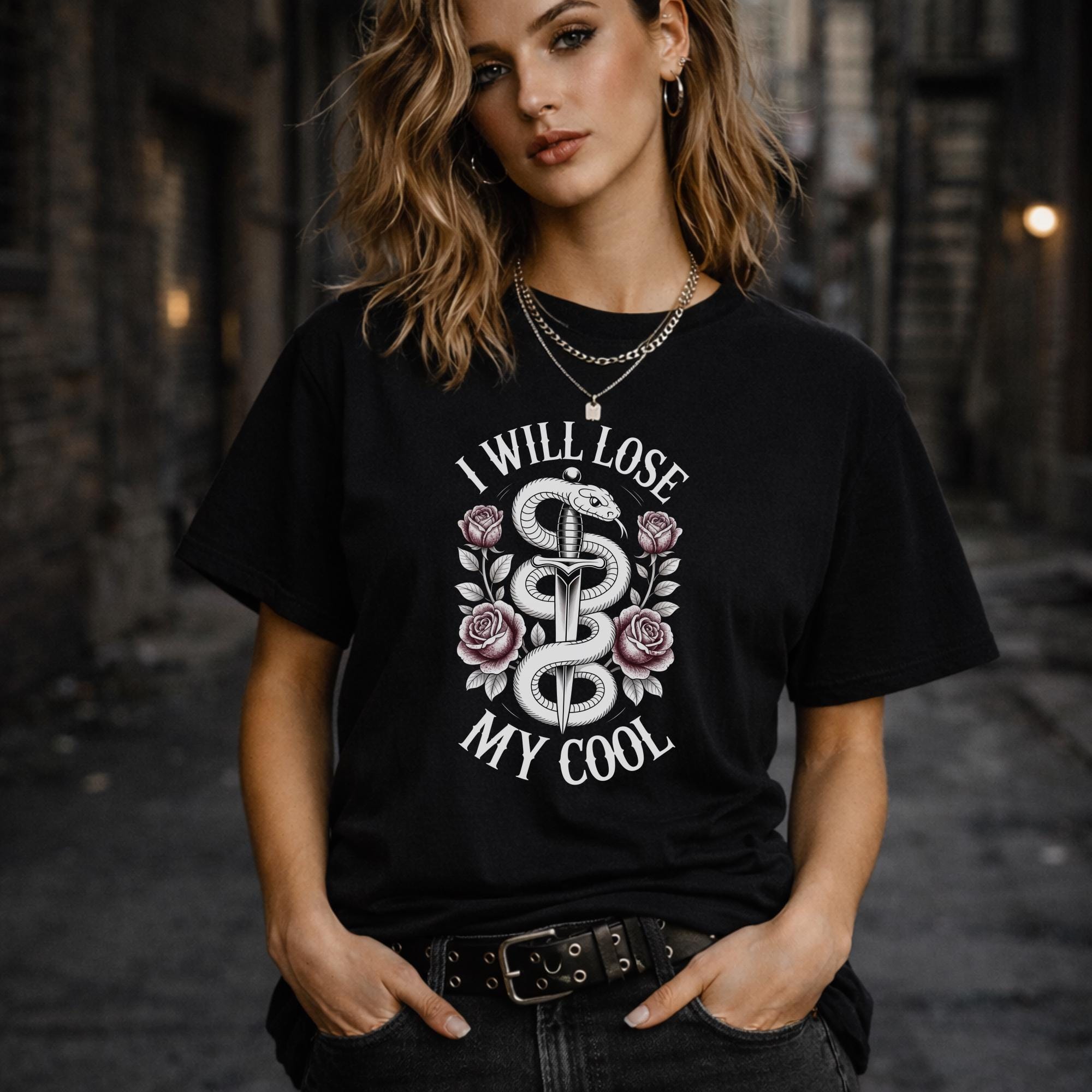 I Will Lose My Cool Shirt, Snake Dagger Tee, Dark Romance Aesthetic Shirt, Gothic Rose Graphic Tee, Alternative Fashion Top