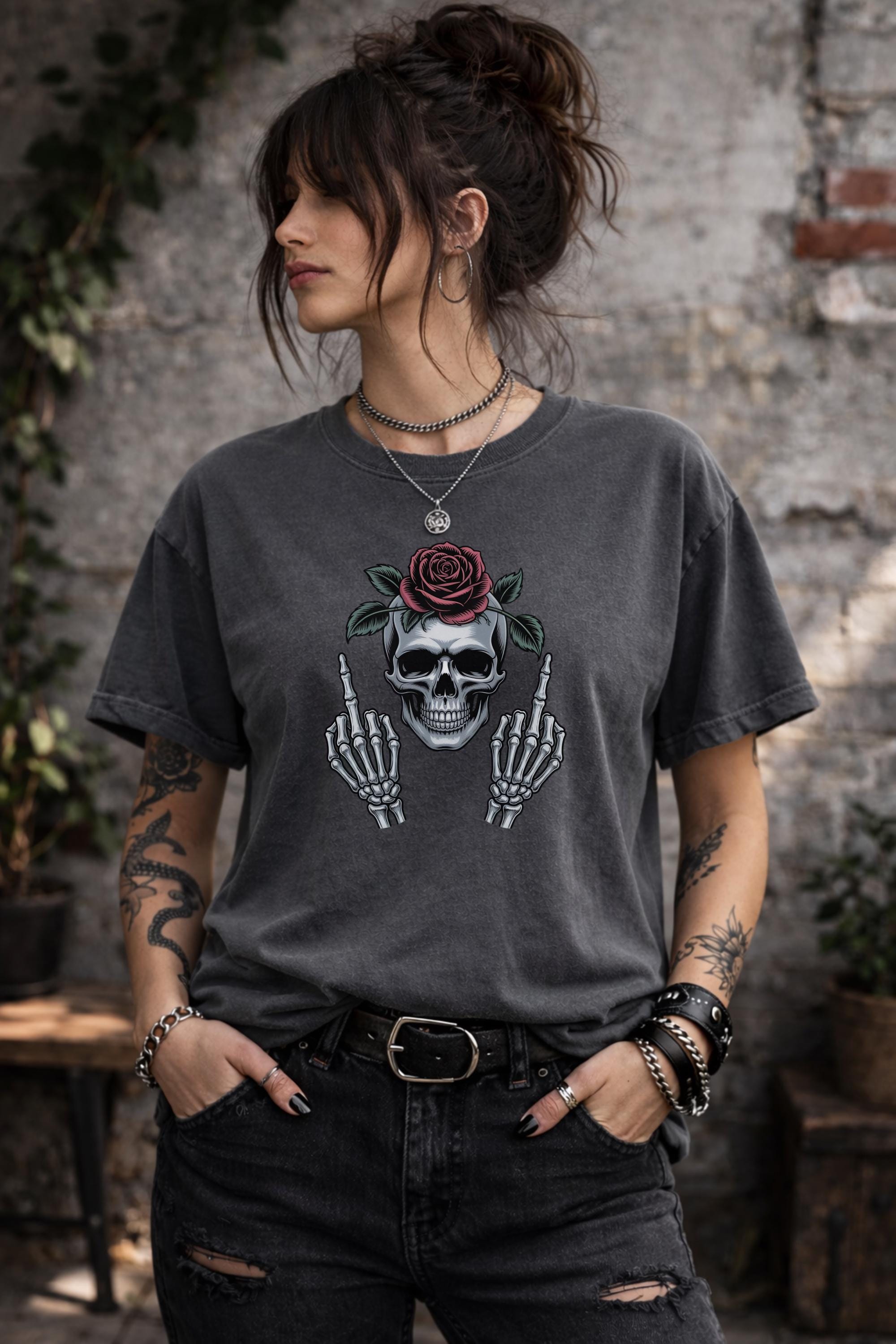 Funny Skeleton Shirt Gothic Humor Tee Skull and Rose Graphic Shirt Sarcastic Goth Shirt Edgy Alternative Skeleton Tee Punk Humor