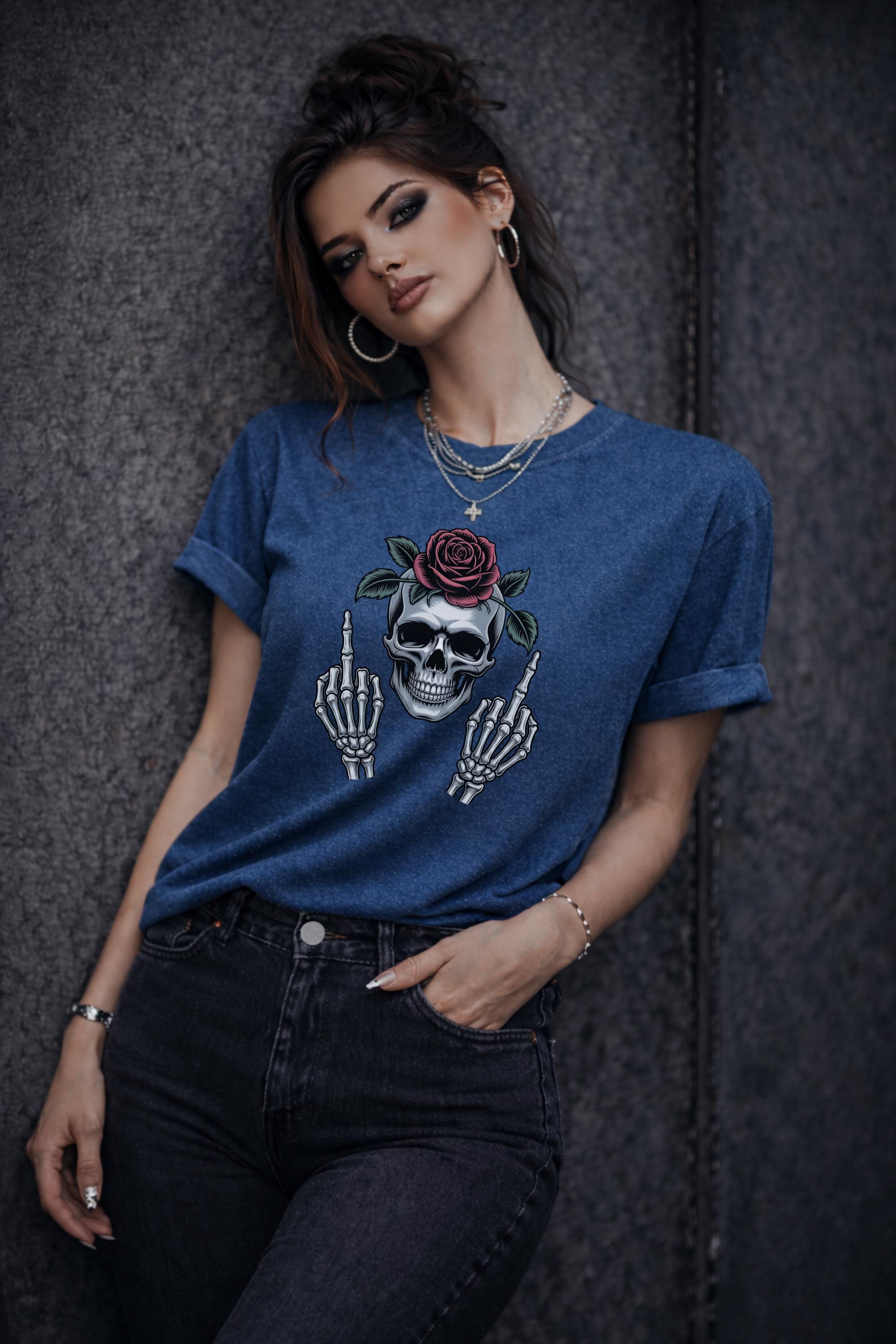 Funny Skeleton Shirt Gothic Humor Tee Skull and Rose Graphic Shirt Sarcastic Goth Shirt Edgy Alternative Skeleton Tee Punk Humor