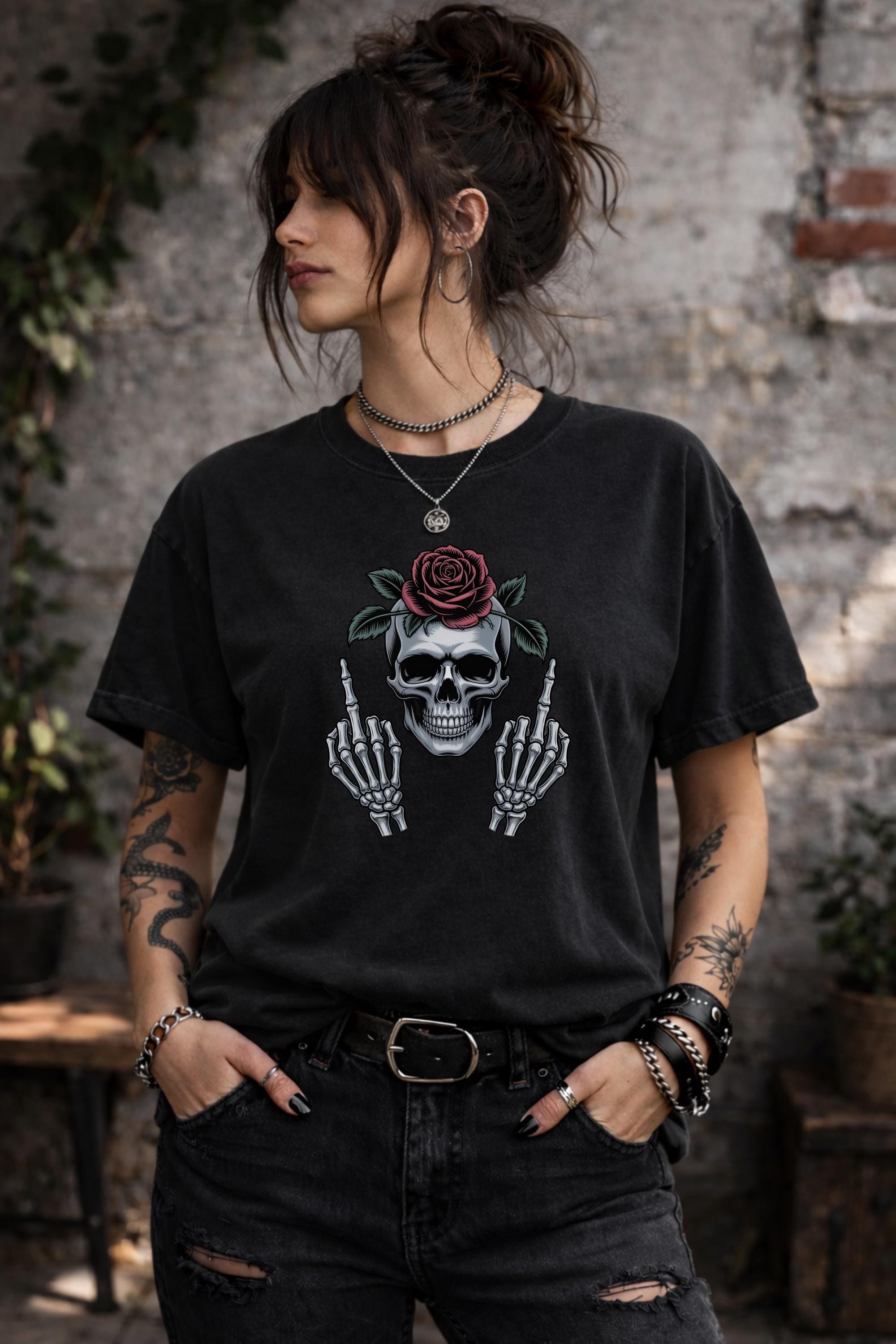 Funny Skeleton Shirt Gothic Humor Tee Skull and Rose Graphic Shirt Sarcastic Goth Shirt Edgy Alternative Skeleton Tee Punk Humor