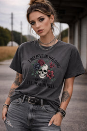 Dark aesthetic skull and roses tee with sarcastic quote, edgy gothic grunge shirt