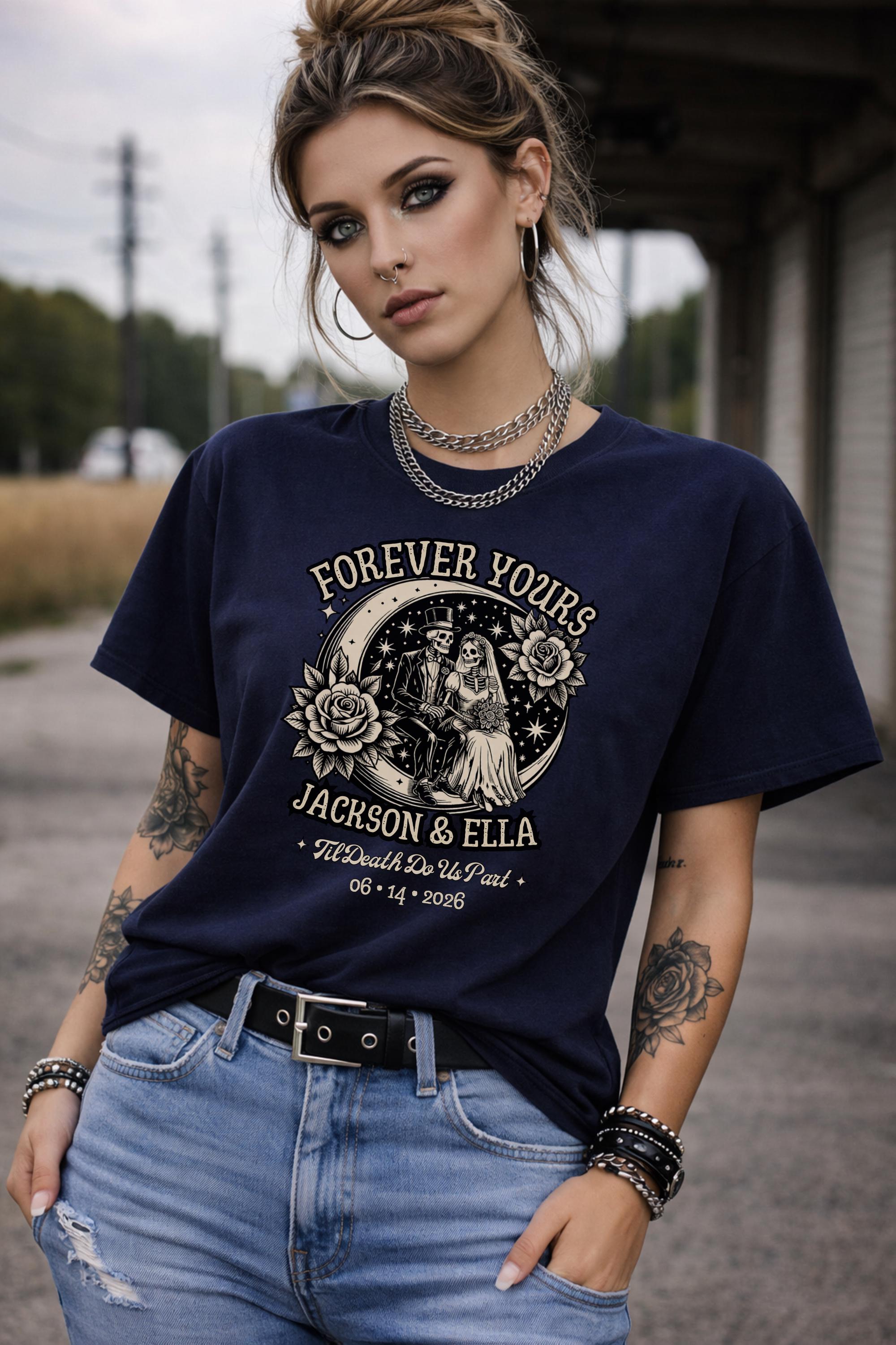 Dark romance personalized shirt skeleton couple wedding design custom date gothic aesthetic outfit