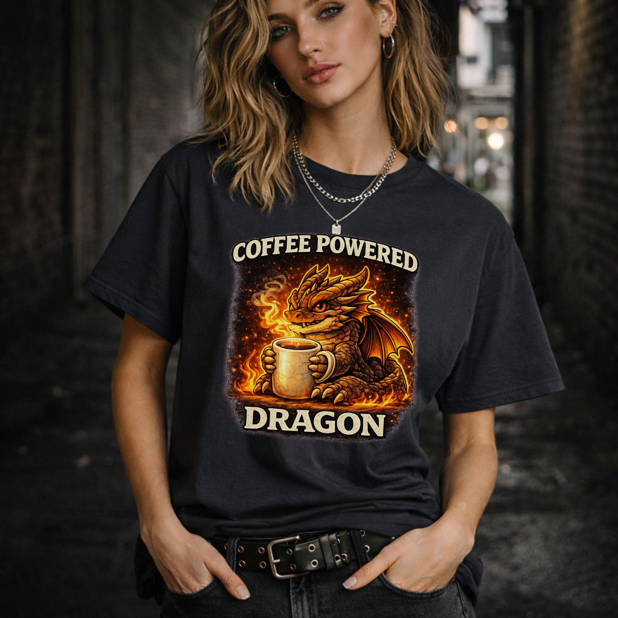 Coffee Powered Dragon Shirt, Funny Dragon Coffee Tee, Dragon Lover Shirt, Fantasy Dragon Shirt, Booktok Reader Tee, Coffee Lover Gift