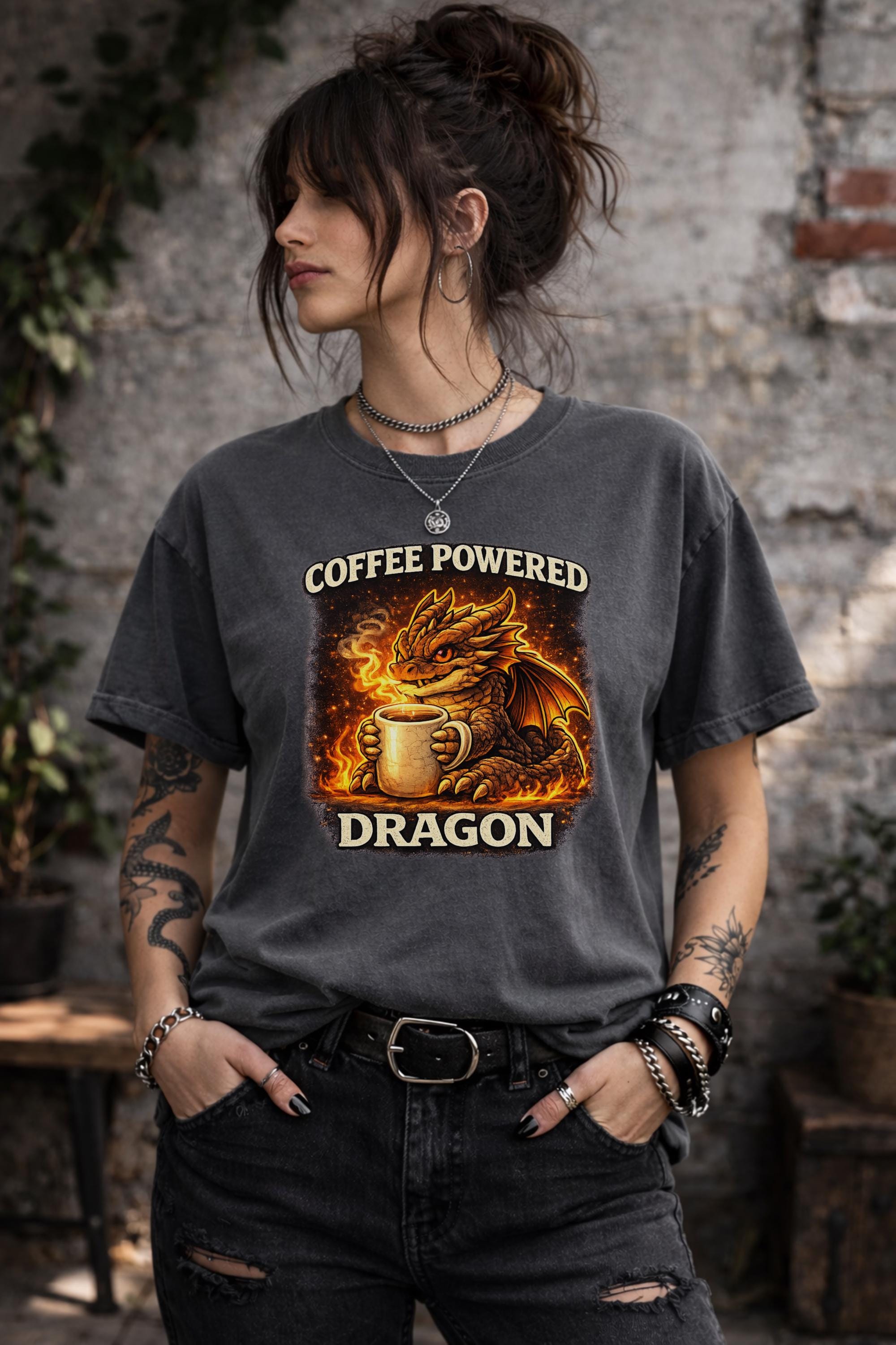 Coffee Powered Dragon Shirt, Funny Dragon Coffee Tee, Dragon Lover Shirt, Fantasy Dragon Shirt, Booktok Reader Tee, Coffee Lover Gift