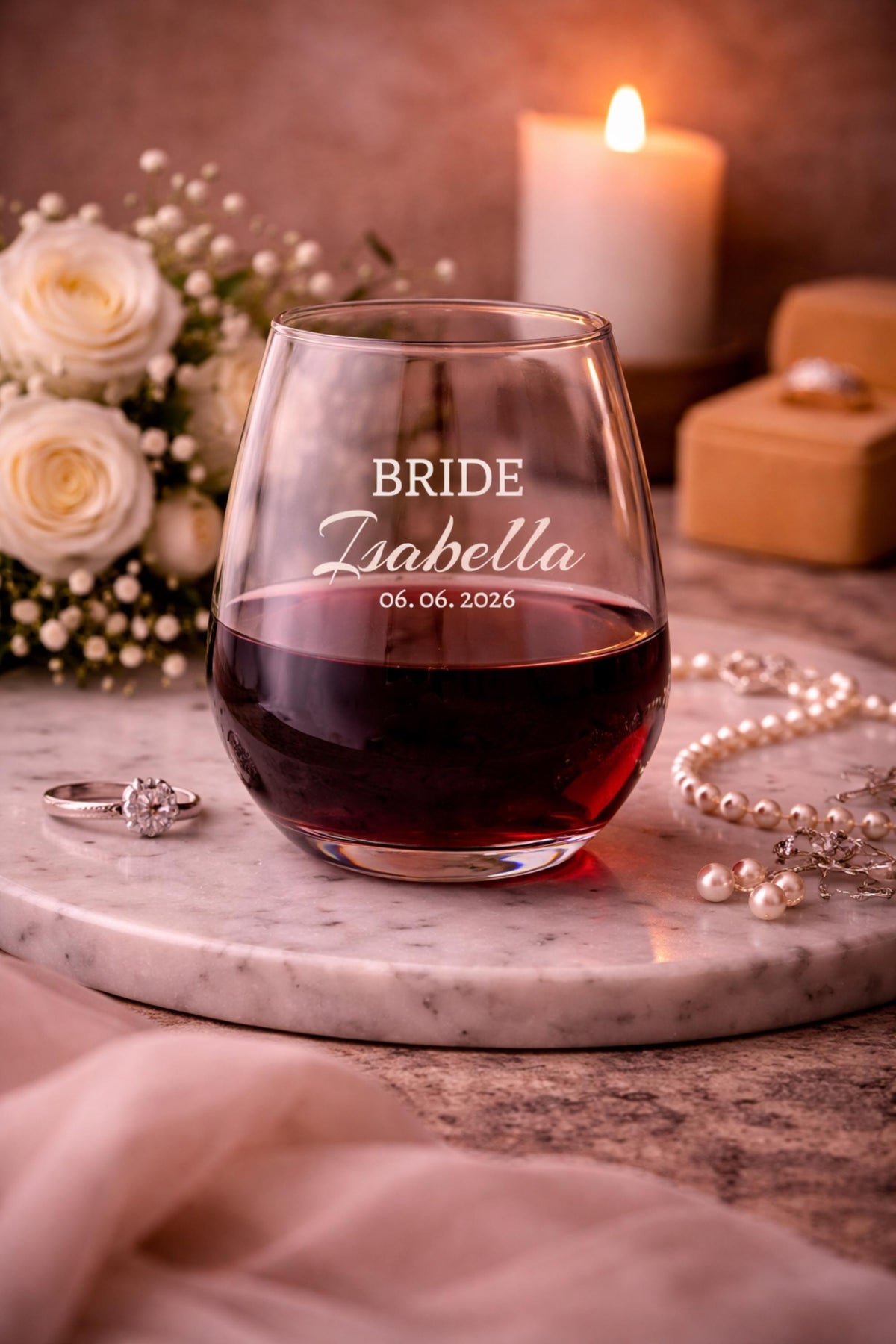 Minimal design showcasing couple details on clear surface for celebration use