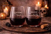 Custom drinkware featuring names and date in stylish typography for special occasions