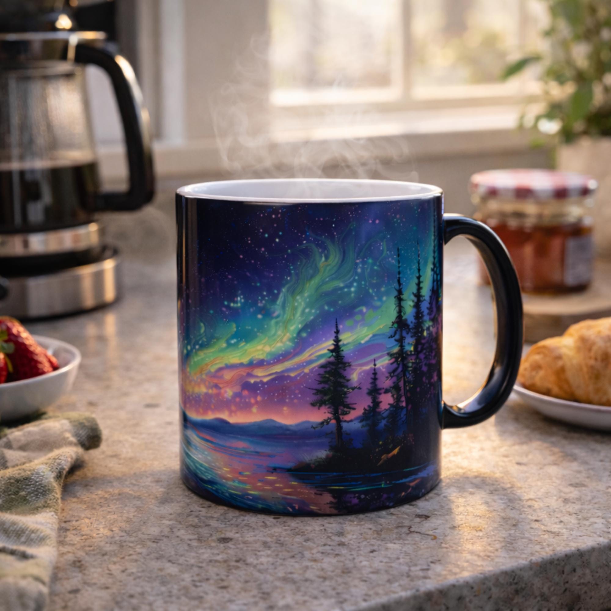 Northern Lights Magic Mug, Aurora Borealis Color Changing Mug, Alaska Heat Reveal Coffee Cup 11oz