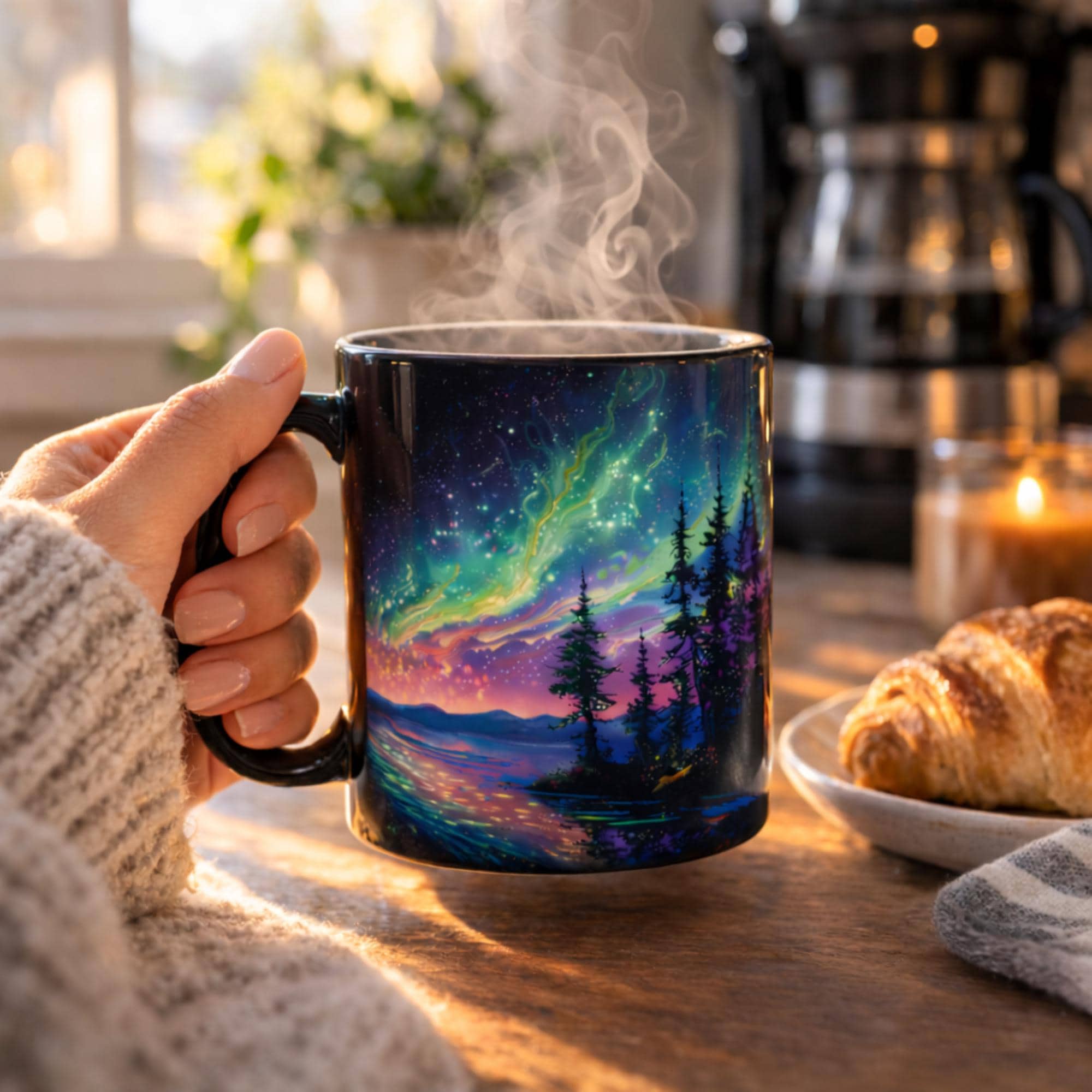 Magic Northern Lights Mug - Color Changing Ceramic - Scenic Night Sky Design - Great for Winter Season