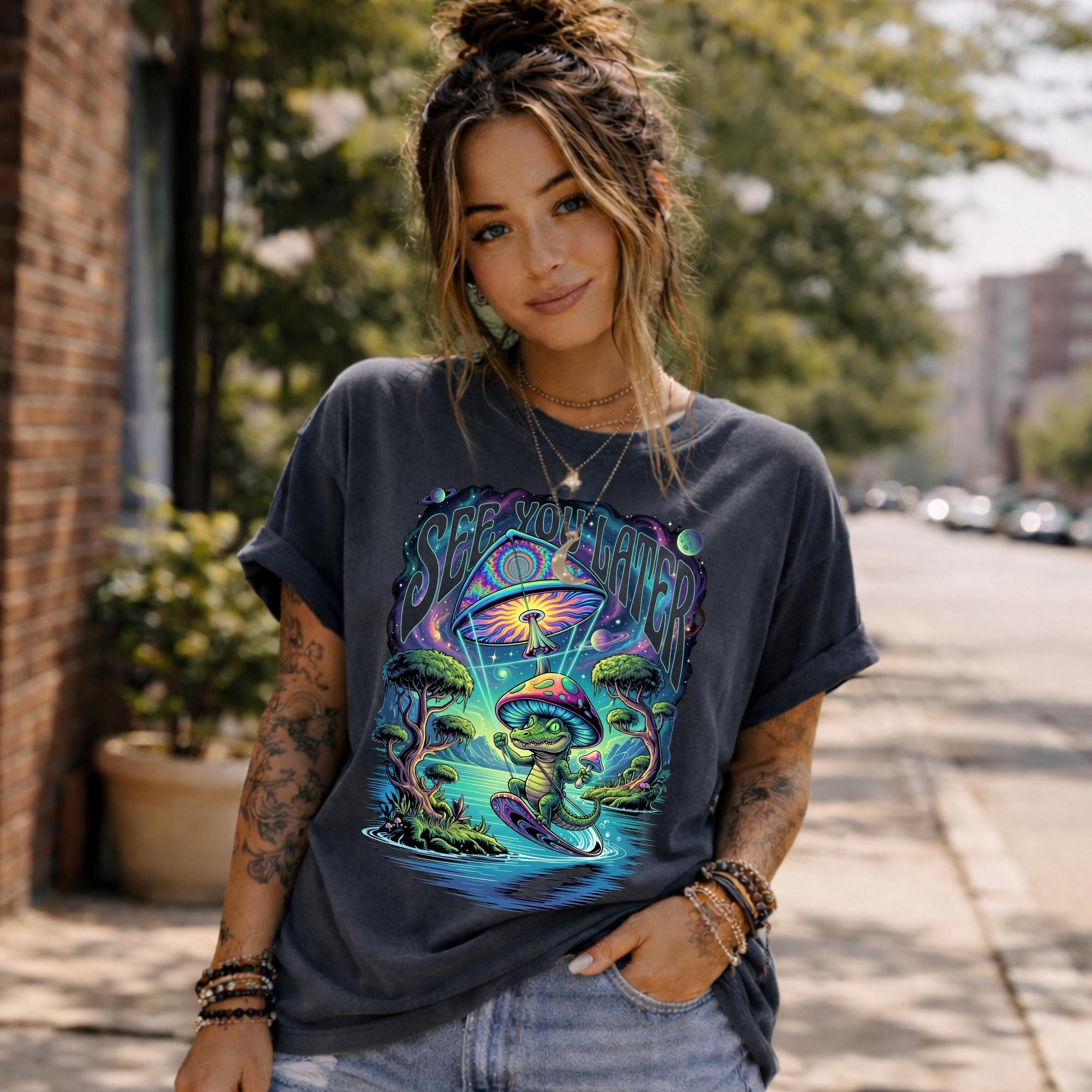 See You Later, After A While Crocodile Shirt, Psychedelic Tee, Trippy Mushroom Alligator T-Shirt, Surreal Festival Graphic