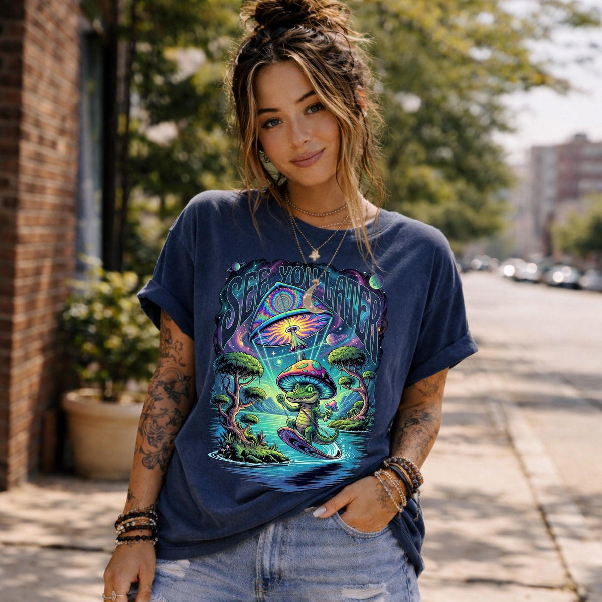 See You Later, After A While Crocodile Shirt, Psychedelic Tee, Trippy Mushroom Alligator T-Shirt, Surreal Festival Graphic