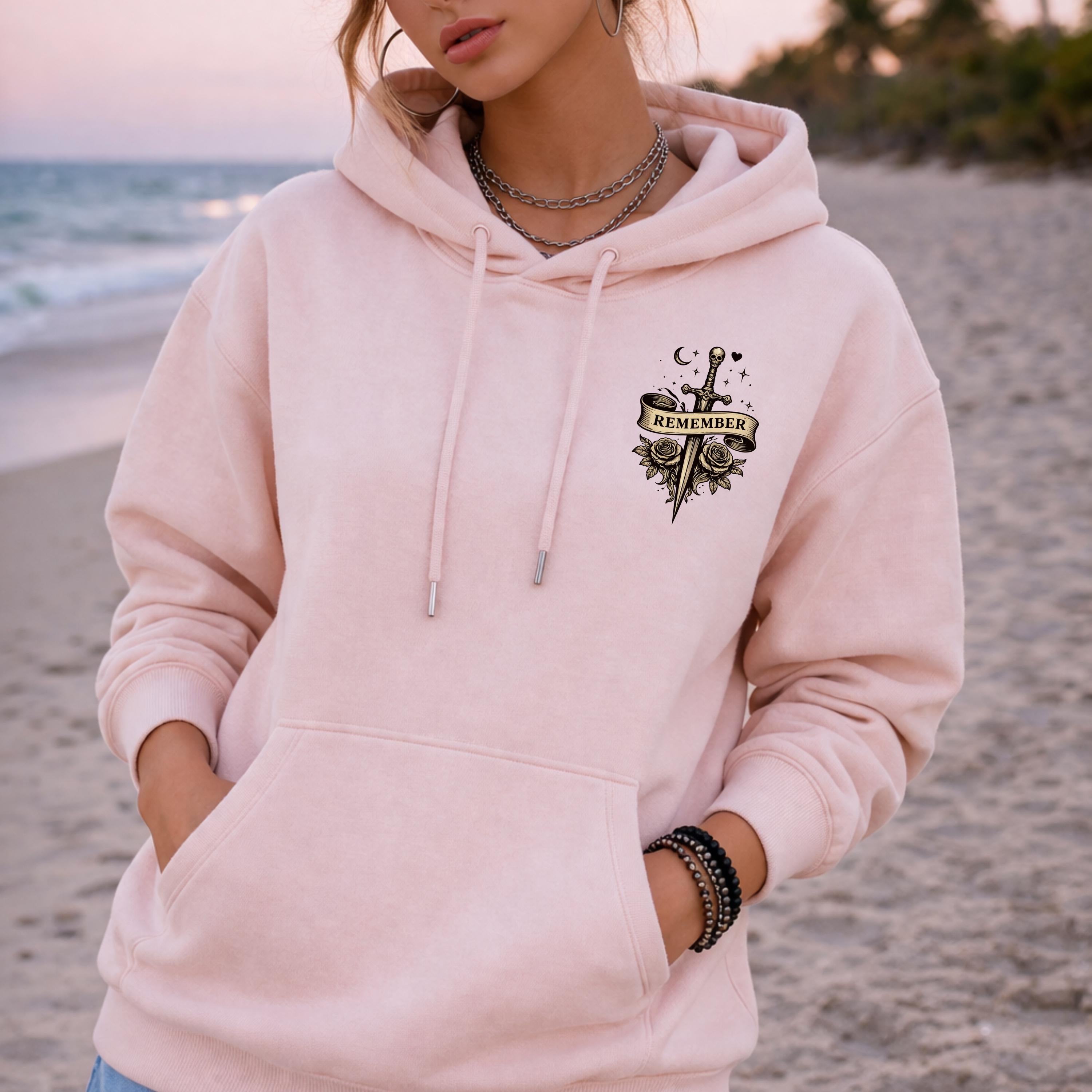 Minimal front chest gothic emblem with dagger and roses