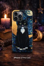 Black Cat Phone Case, Witchy Cat Phone Case, Moon Cat Case, Celestial Cat iPhone Case, Gothic Cat Samsung Case, Astrology Cat Pixel Case