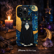 Black Cat Phone Case, Witchy Cat Phone Case, Moon Cat Case, Celestial Cat iPhone Case, Gothic Cat Samsung Case, Astrology Cat Pixel Case