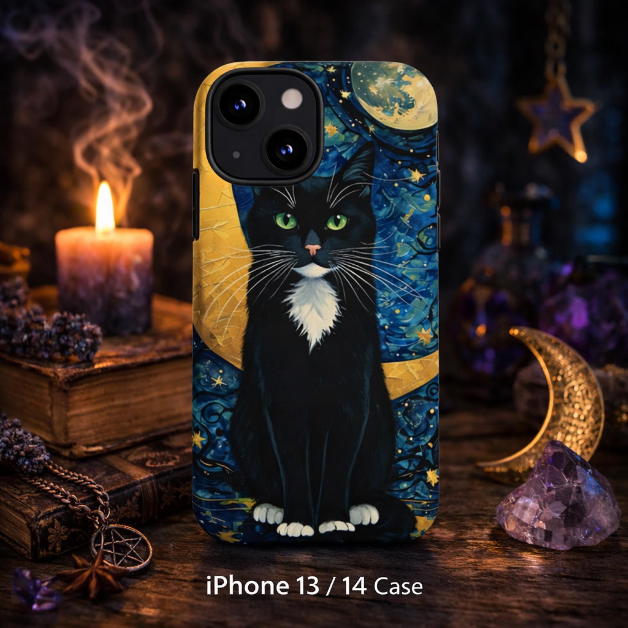 Black Cat Phone Case, Witchy Cat Phone Case, Moon Cat Case, Celestial Cat iPhone Case, Gothic Cat Samsung Case, Astrology Cat Pixel Case