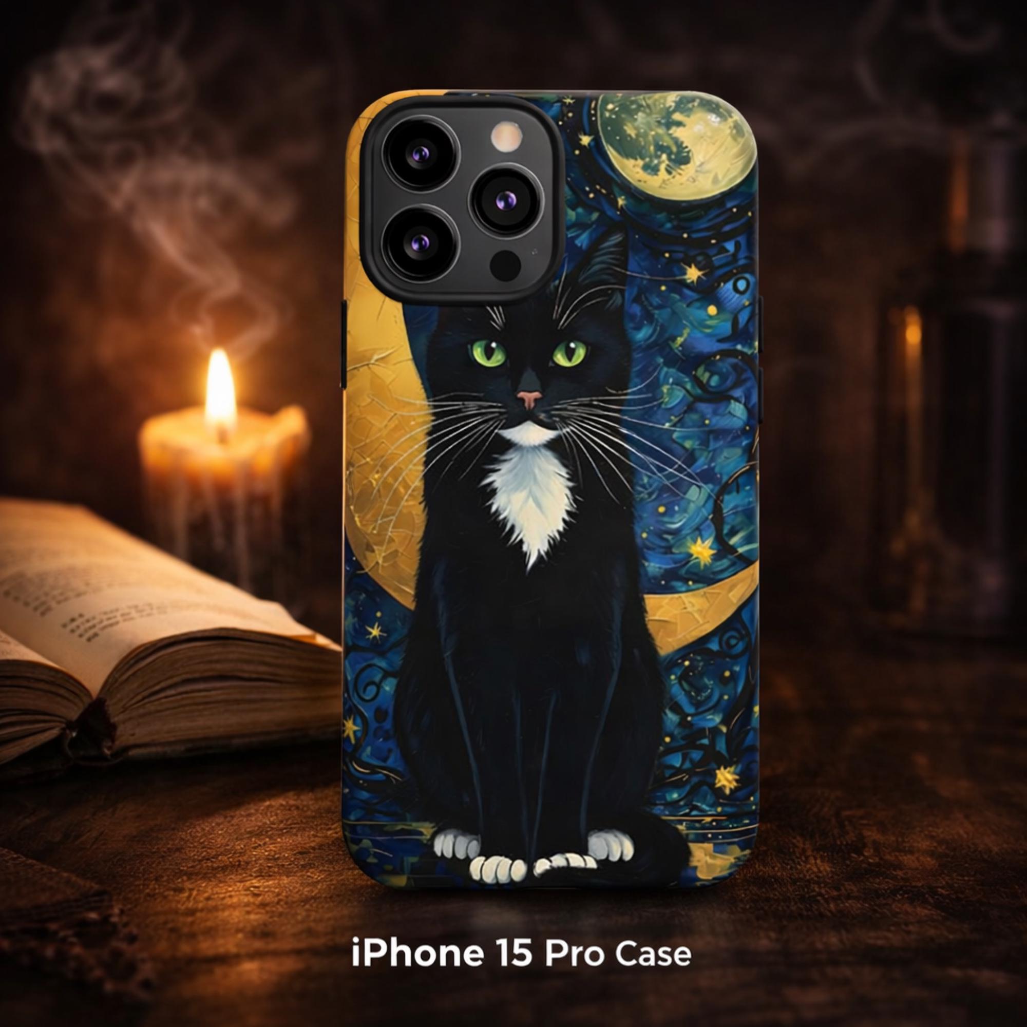 Black Cat Phone Case, Witchy Cat Phone Case, Moon Cat Case, Celestial Cat iPhone Case, Gothic Cat Samsung Case, Astrology Cat Pixel Case