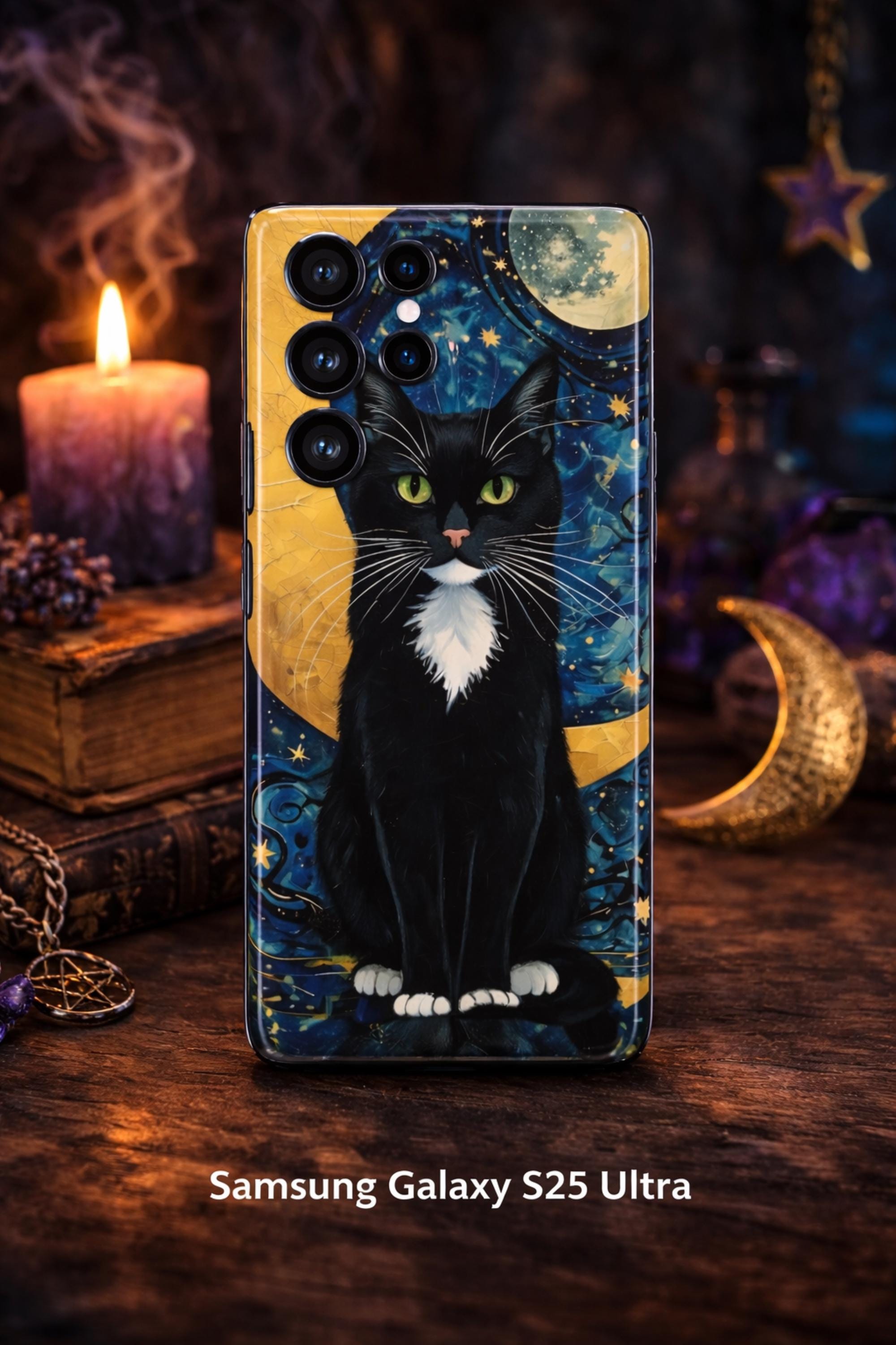 Black Cat Phone Case, Witchy Cat Phone Case, Moon Cat Case, Celestial Cat iPhone Case, Gothic Cat Samsung Case, Astrology Cat Pixel Case