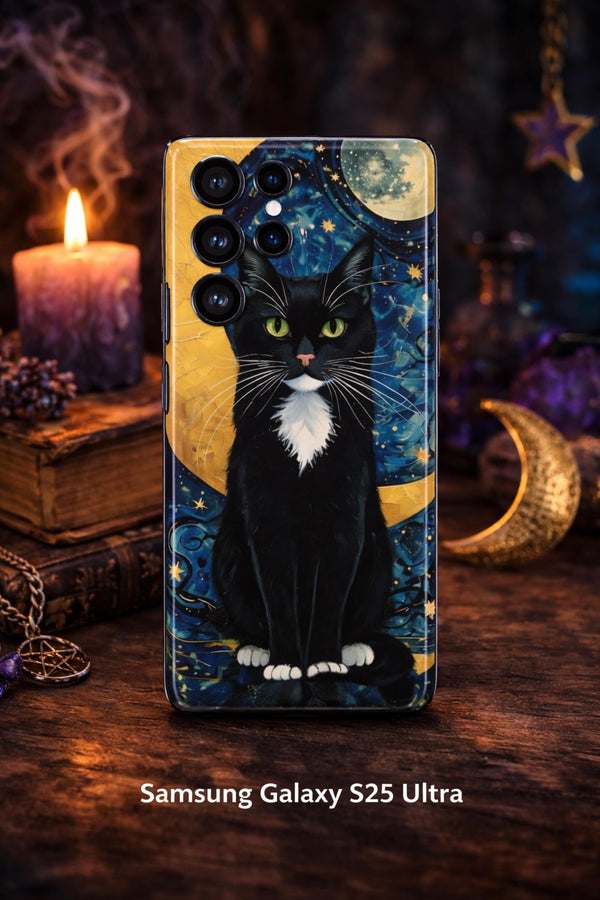 Black Cat Phone Case, Witchy Cat Phone Case, Moon Cat Case, Celestial Cat iPhone Case, Gothic Cat Samsung Case, Astrology Cat Pixel Case