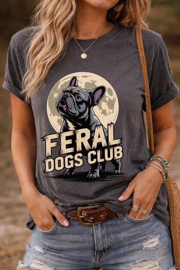 Feral Dogs Club Shirt, Funny French Bulldog Shirt, Dog Lover Tee, Vintage Dog Graphic Shirt, Gift for Dog Mom, Comfort Colors Tee