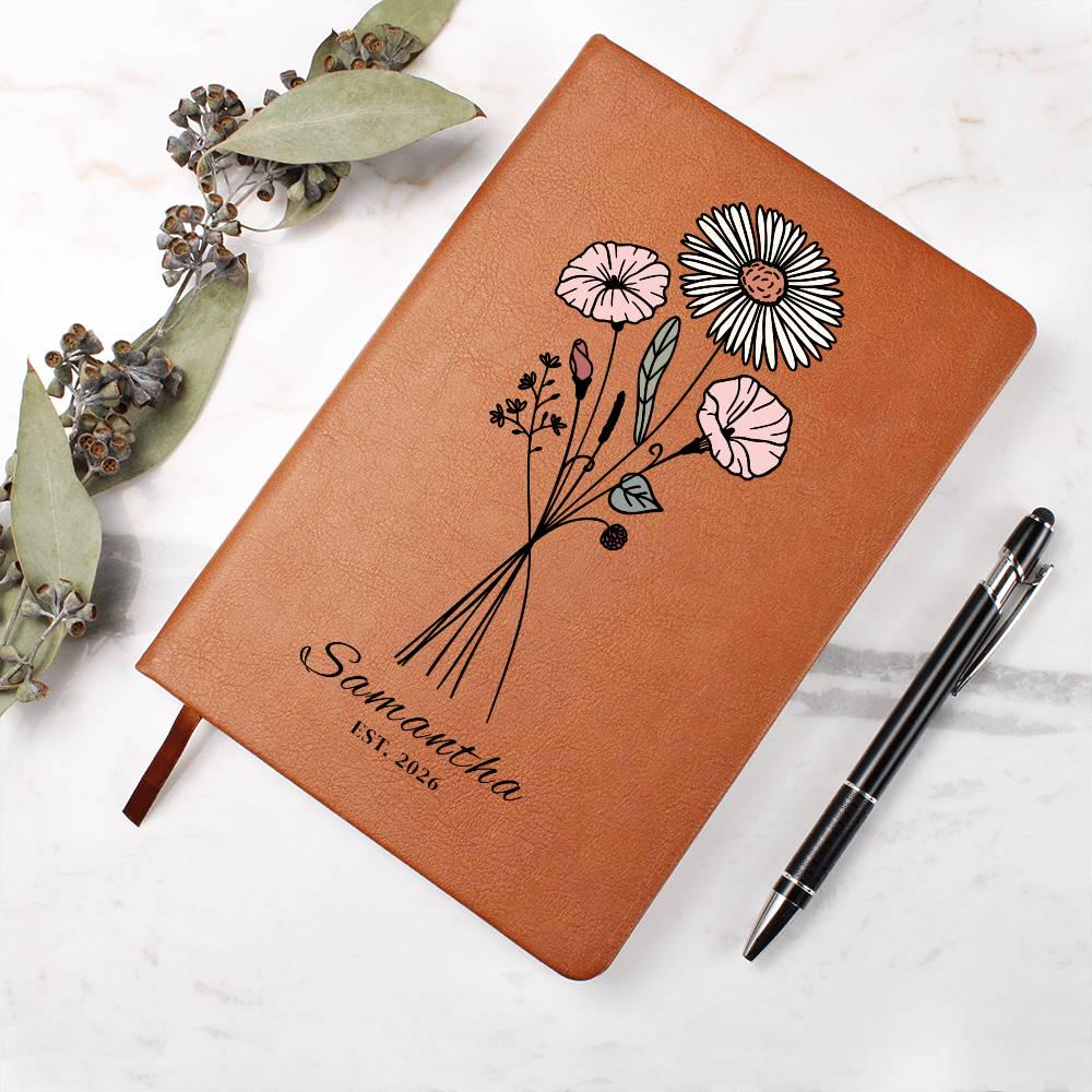 Personalized Floral Journal, Custom Name Notebook, Aesthetic Flower Journal, Gift for Her, Bridesmaid Gift, Custom Leather Notebook